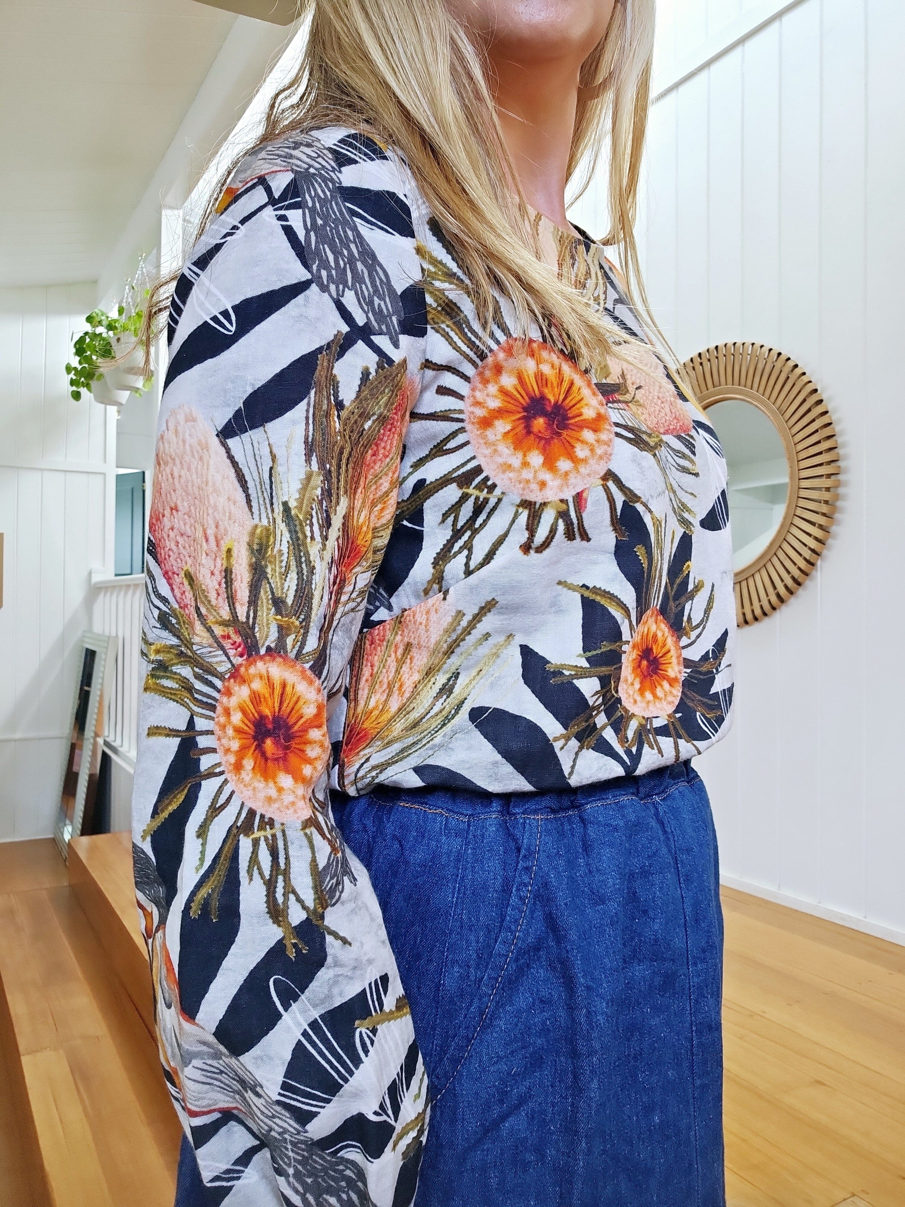 Lady Jane Organic Cotton DM Blouse - Summer Bouquet top The Spotted Quoll 