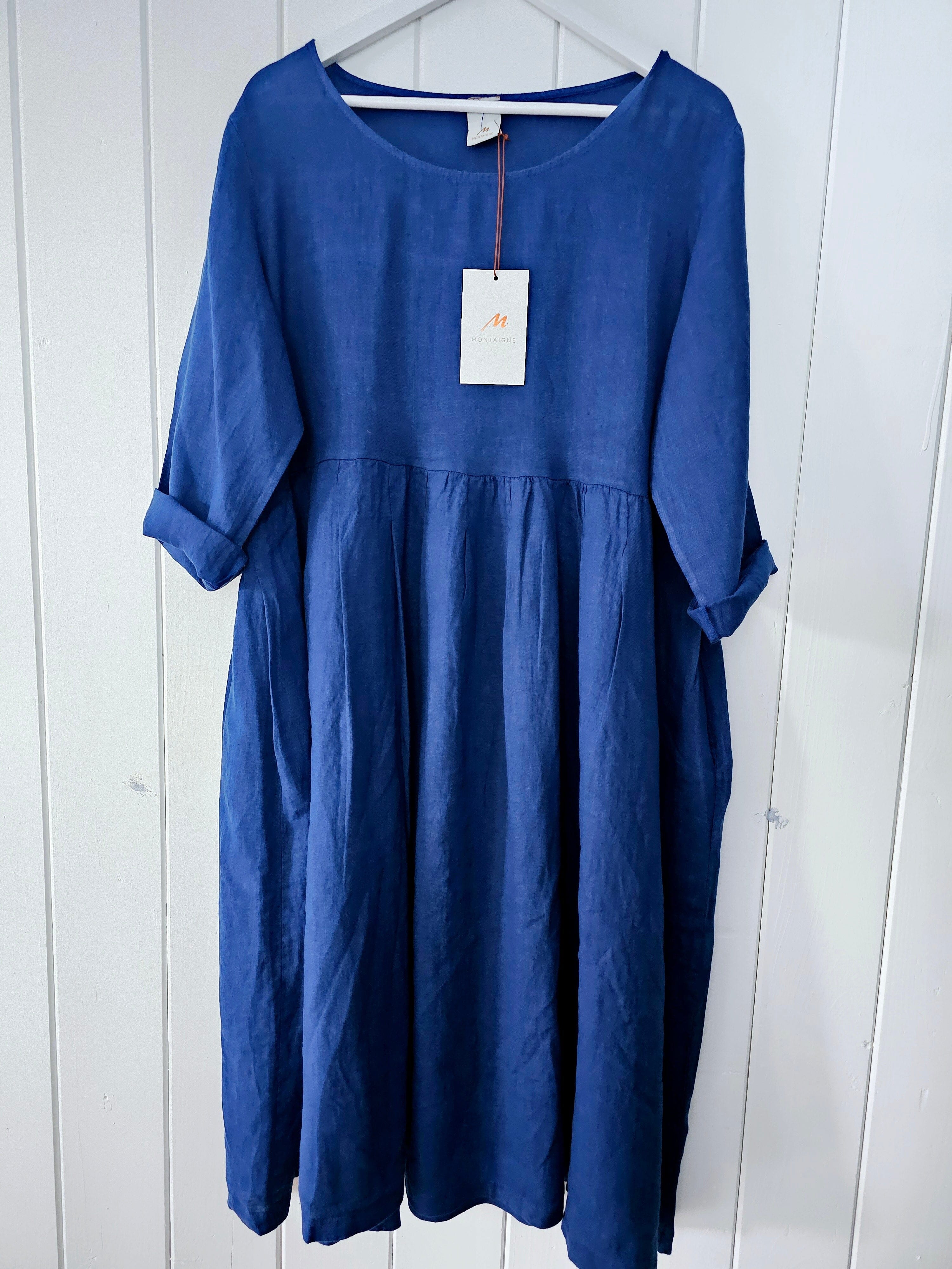 Montaigne Italian Linen Baggy Dress Dress Etika Royal Blue 