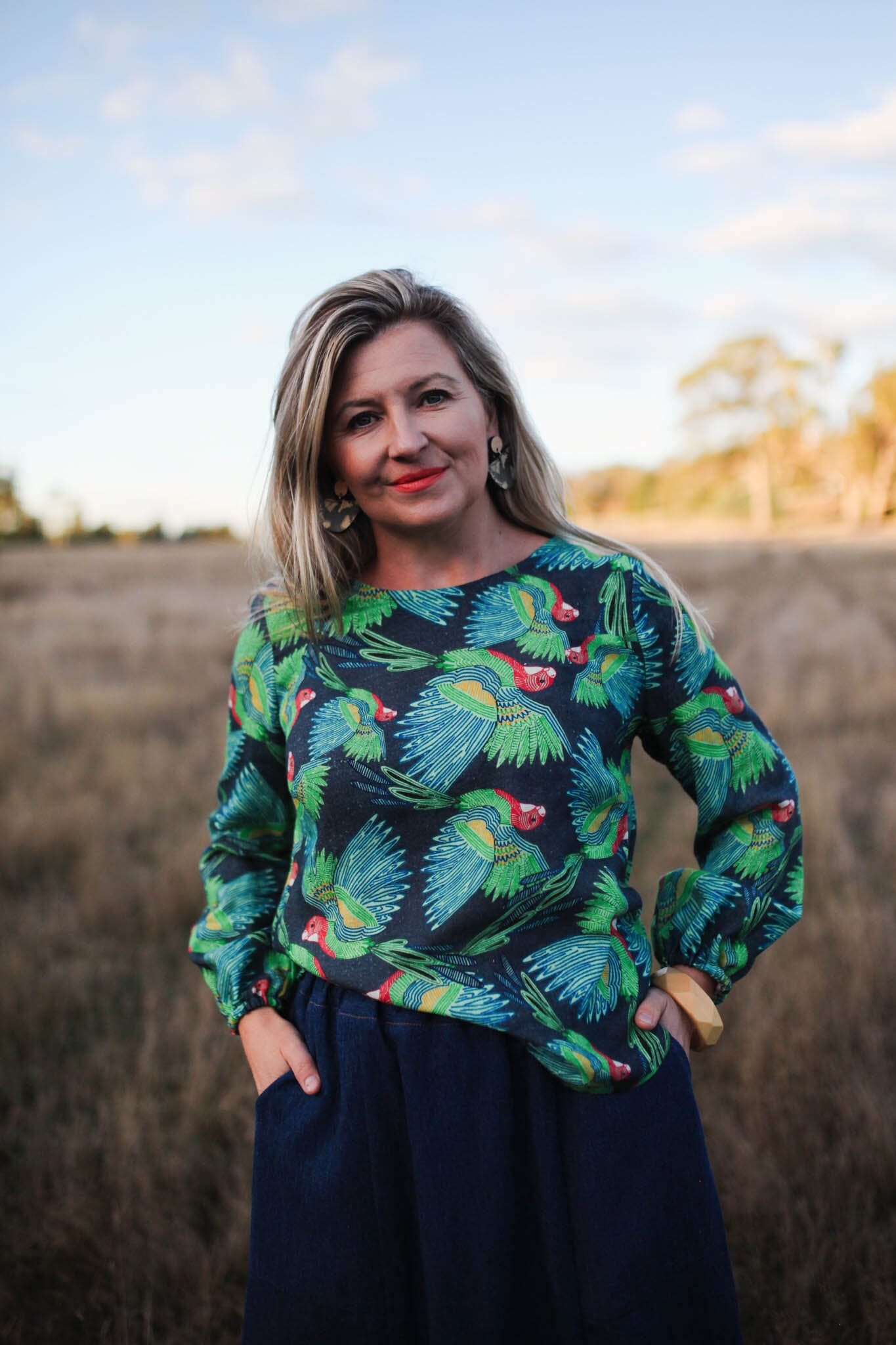 Lady Jane Organic Cotton DM Blouse - Eastern Rosella top The Spotted Quoll 