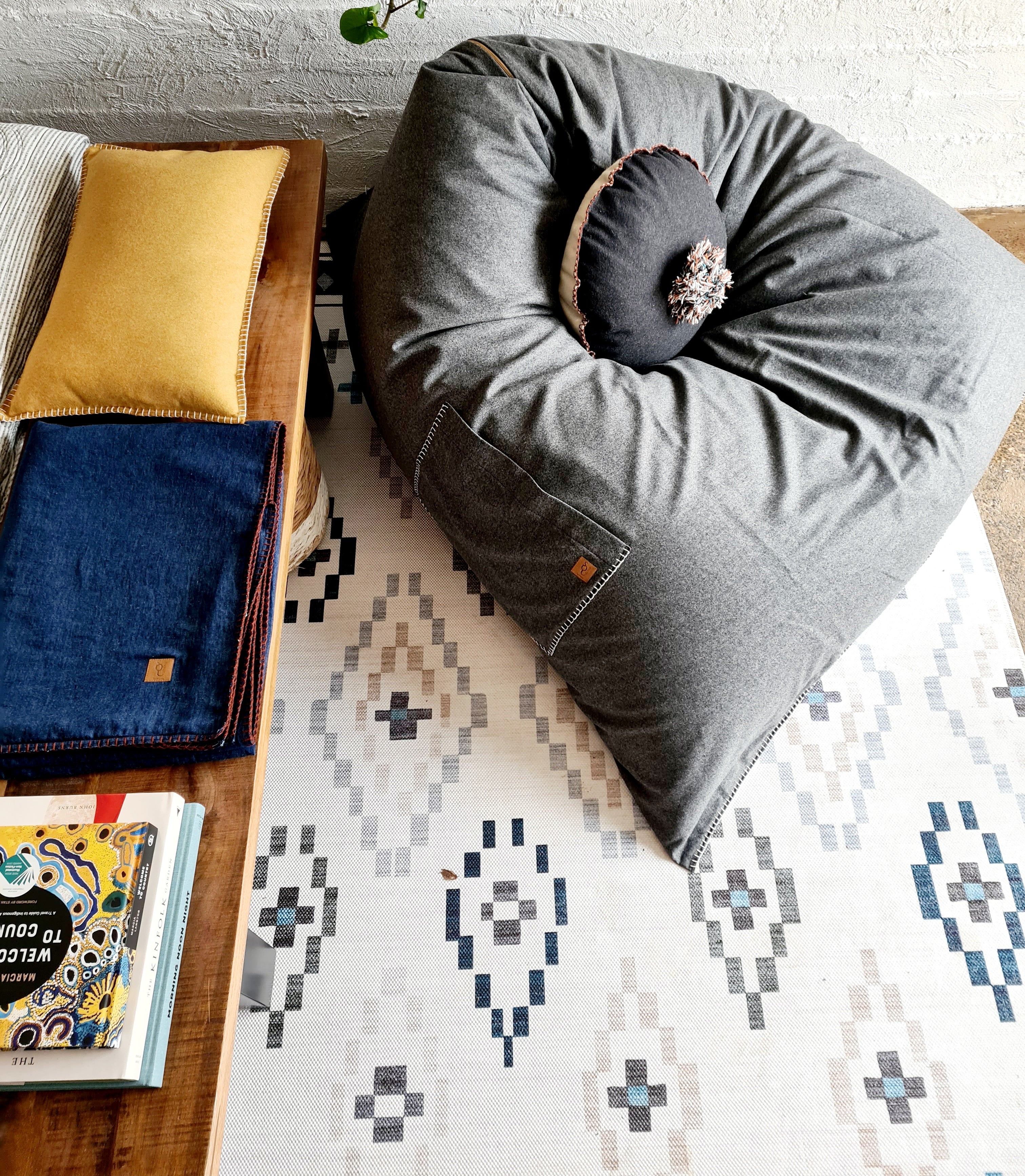Organic Wool Felt Bean Chair Bean bags The Spotted Quoll Studio NEW Graphite & Natural Stitch 