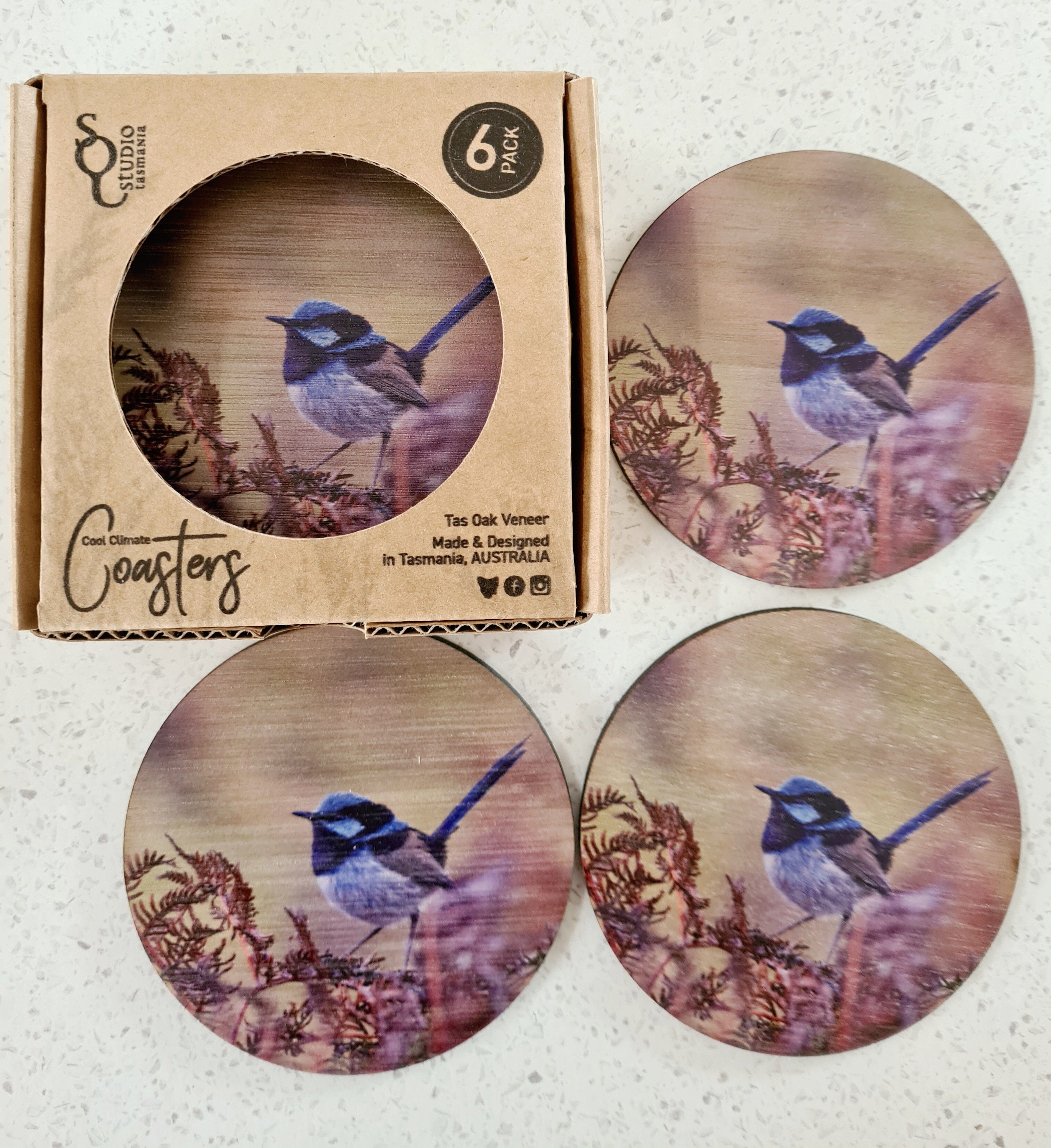 Coasters Cool Climate - The Spotted Quoll Studio tablewear The Spotted Quoll Blue Fairy Wren 