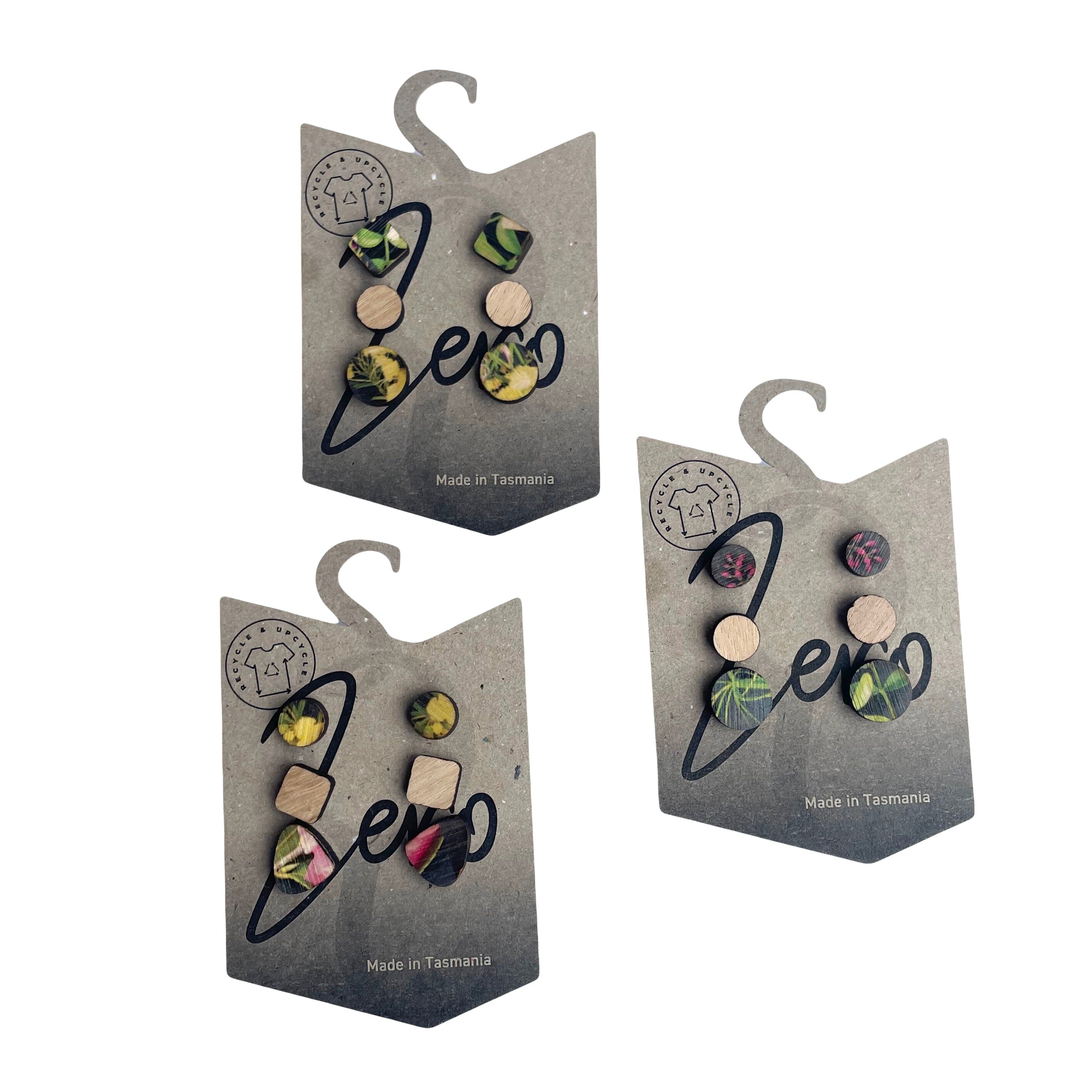 Stud Trio Pack - Zero Waste Australian Timber Earrings The Spotted Quoll Botanical 