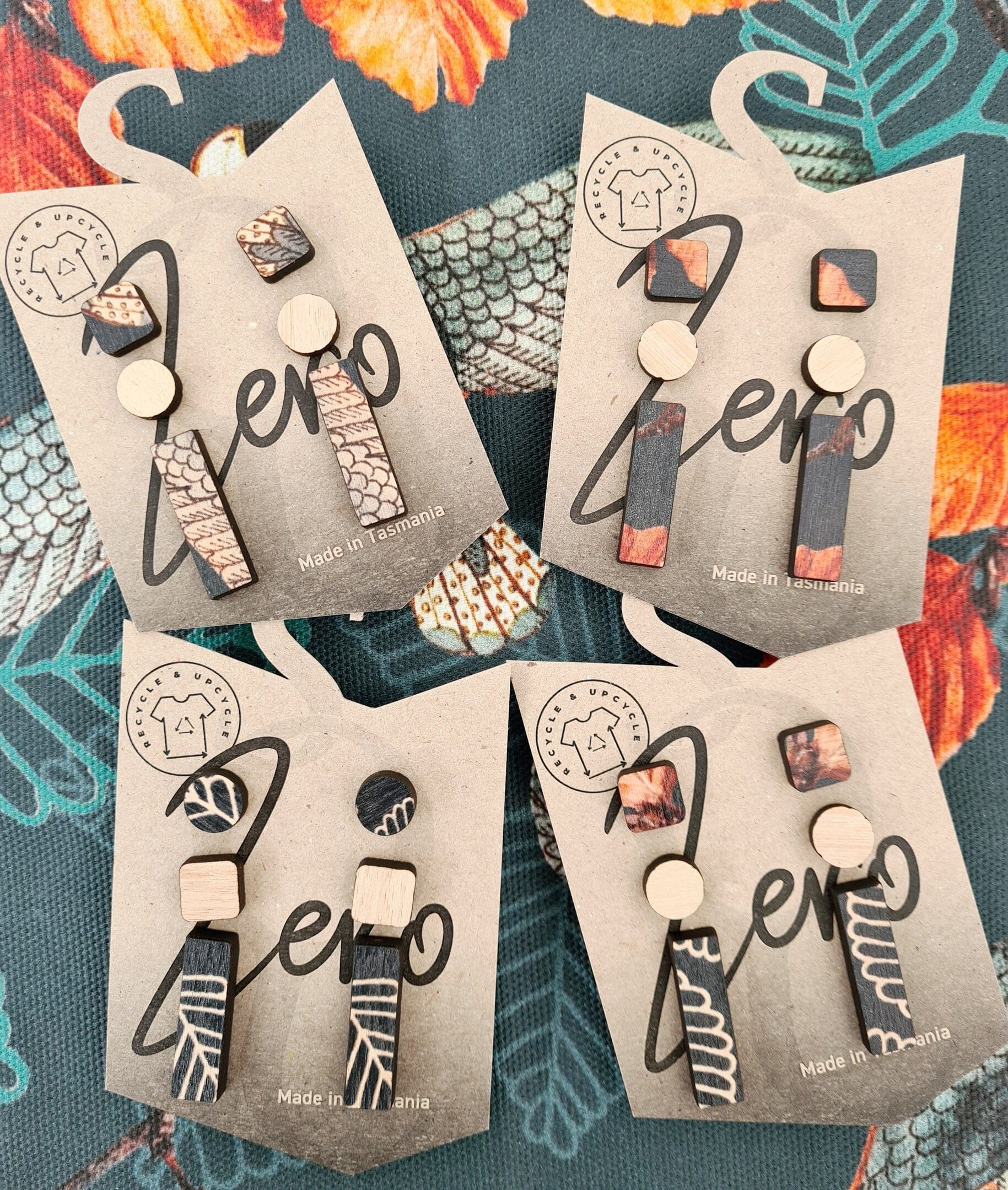 Stud Trio Pack - Zero Waste Australian Timber Earrings The Spotted Quoll Turning Fagus 