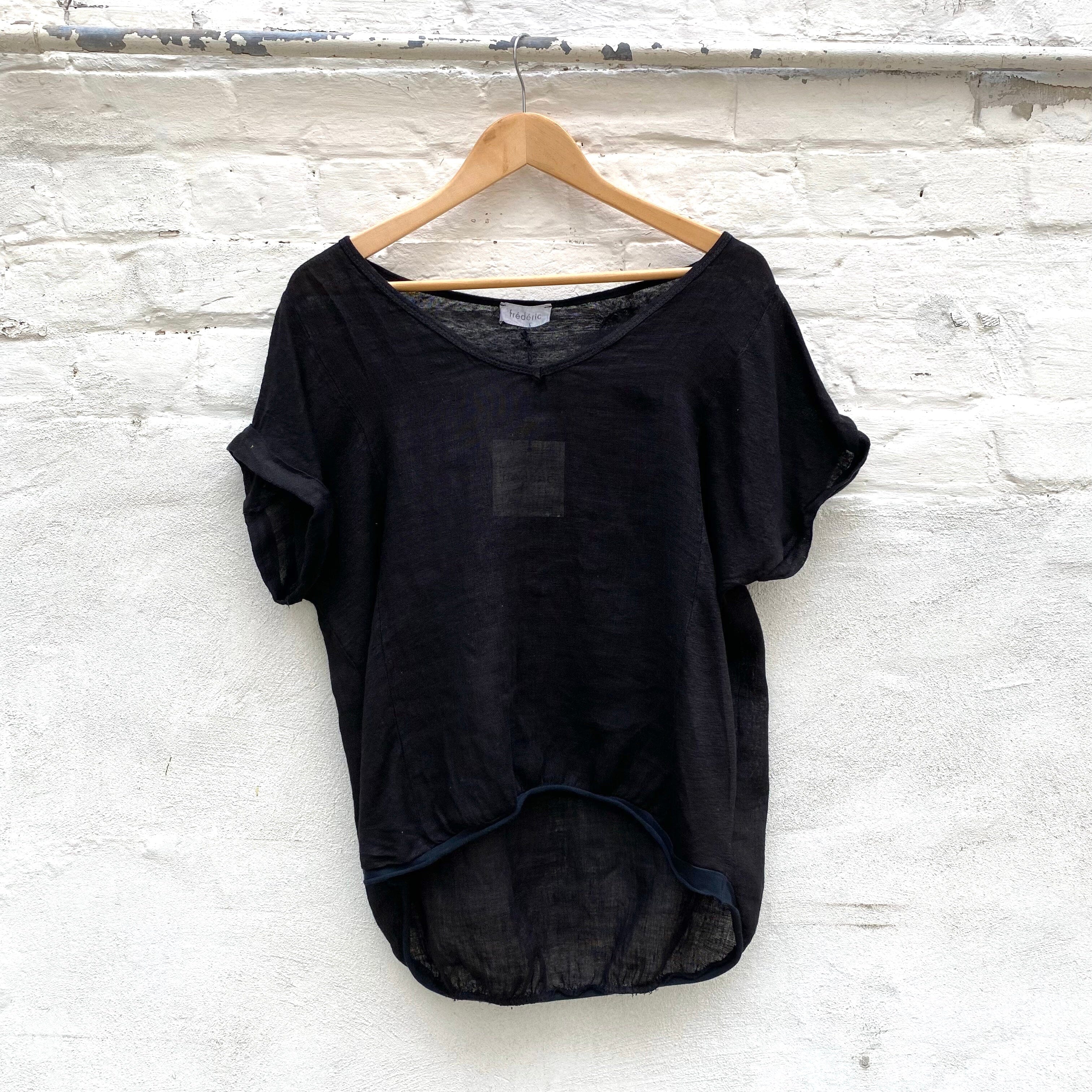 Frederic Plain Italian Linen Tee Shirt Shirts & Tops Etika Black 