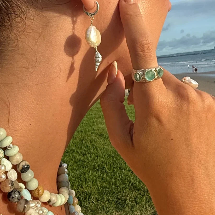 Seaglass Ocean and Moon Ring - Lisa Carney Jewelry Lisa Carney Designs 