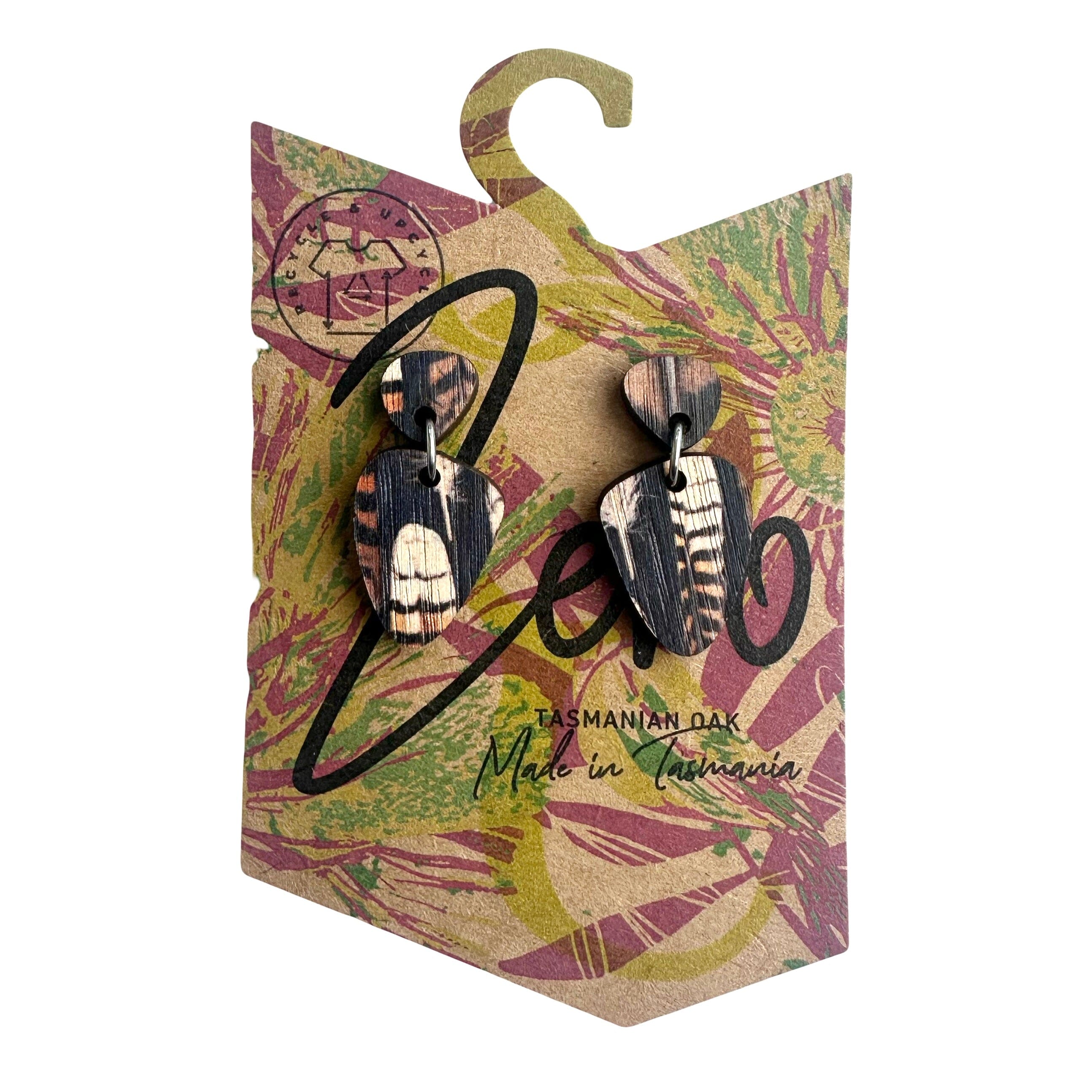 Small Earrings - Zero Waste Australian Timber Earrings The Spotted Quoll Tiny Drop Kookaburra Feather 