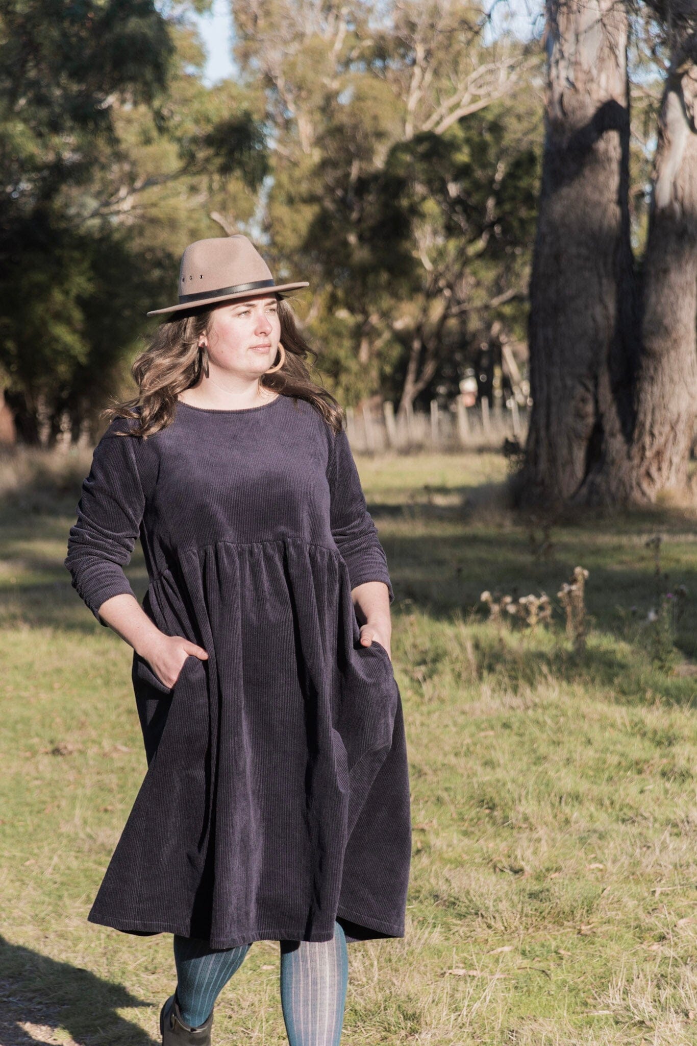 Corduroy Peasant Dress - 'Wild Forager' Dress The Spotted Quoll Ink XXS Midi