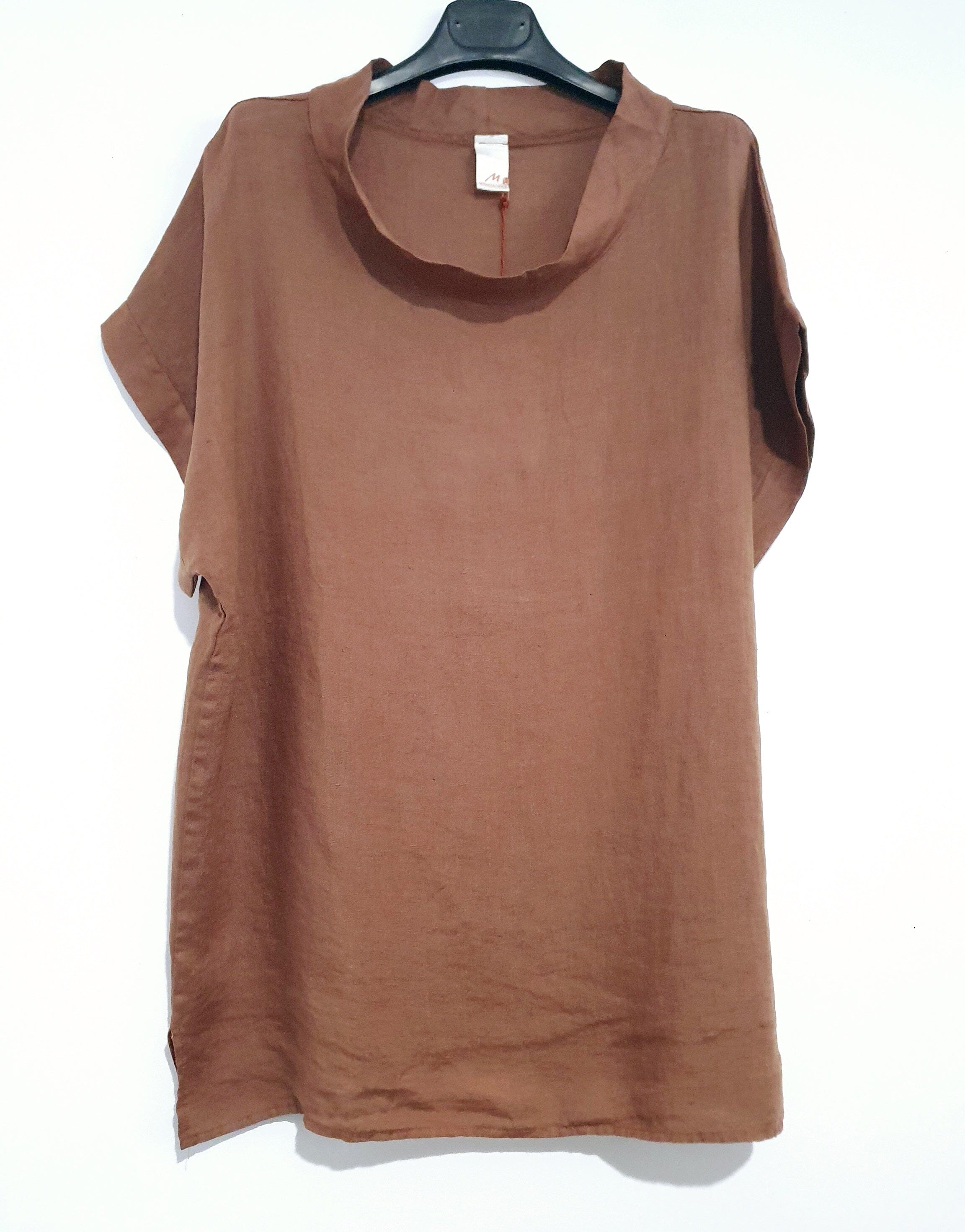 Cowl Neck Linen Top top Etika Tobacco 