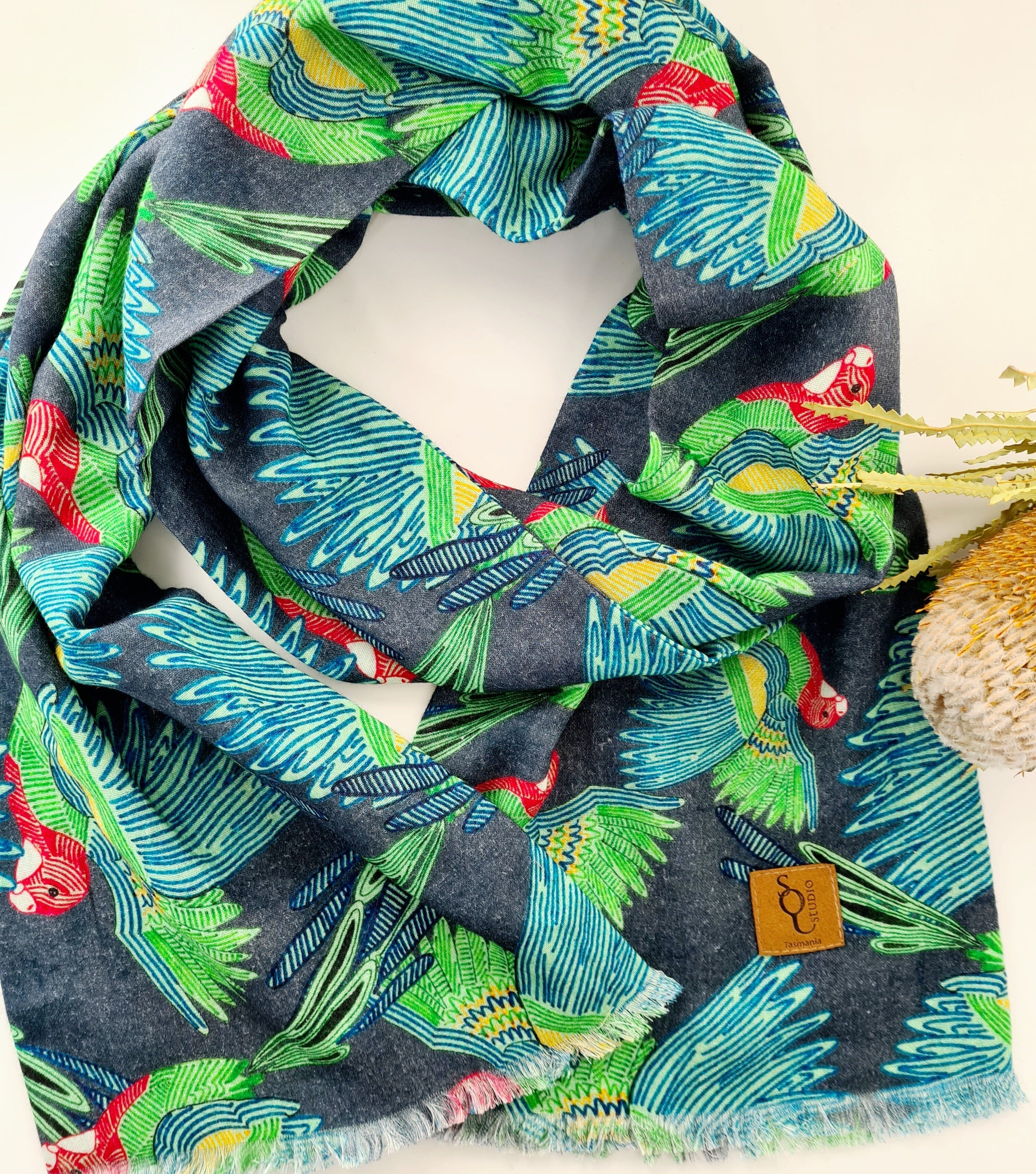 Eastern Rosella Organic Cotton Scarf scarf The Spotted Quoll 