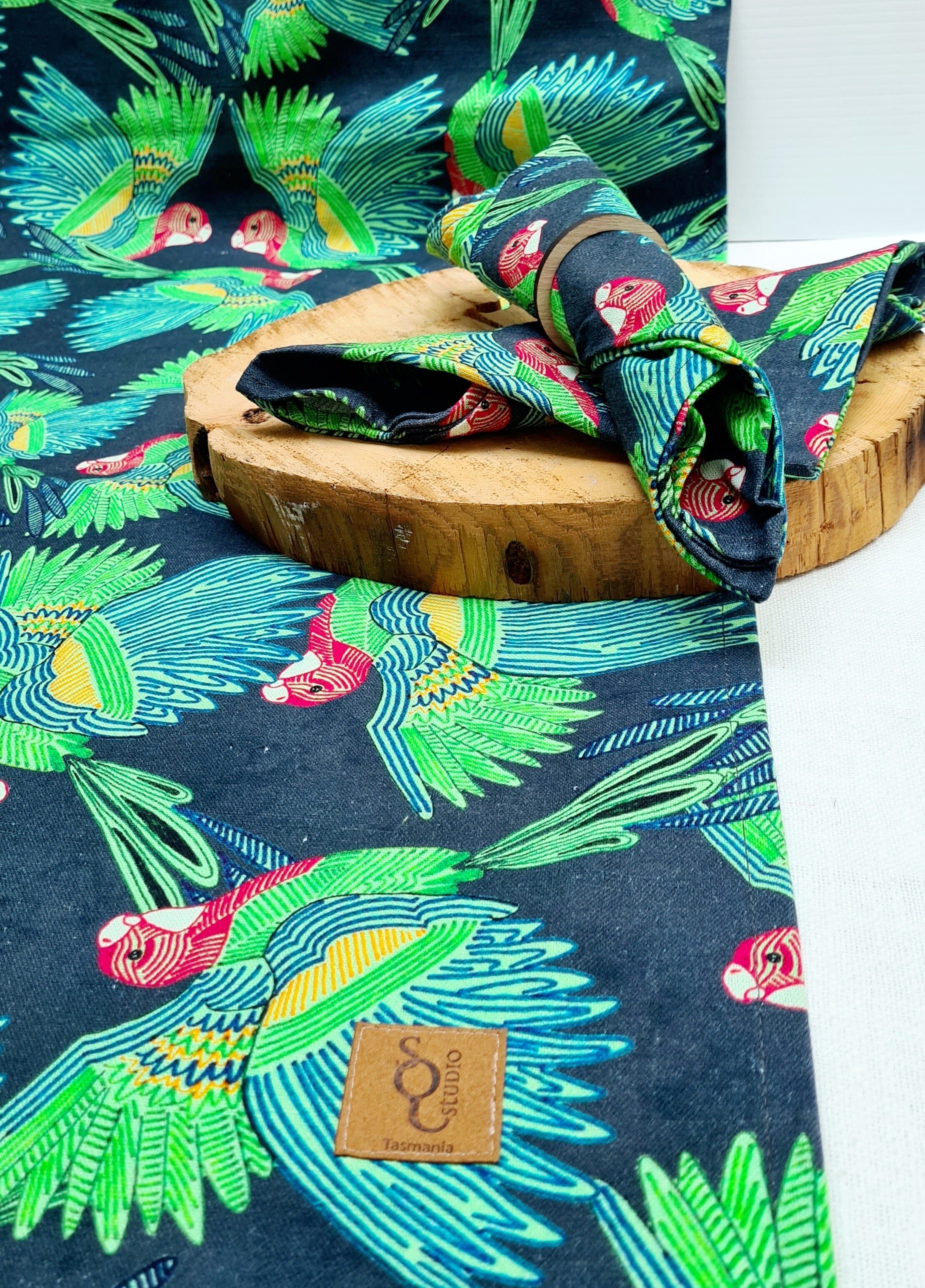 Printed Organic Linen Table Runner - Eastern Rosella table runners The Spotted Quoll 