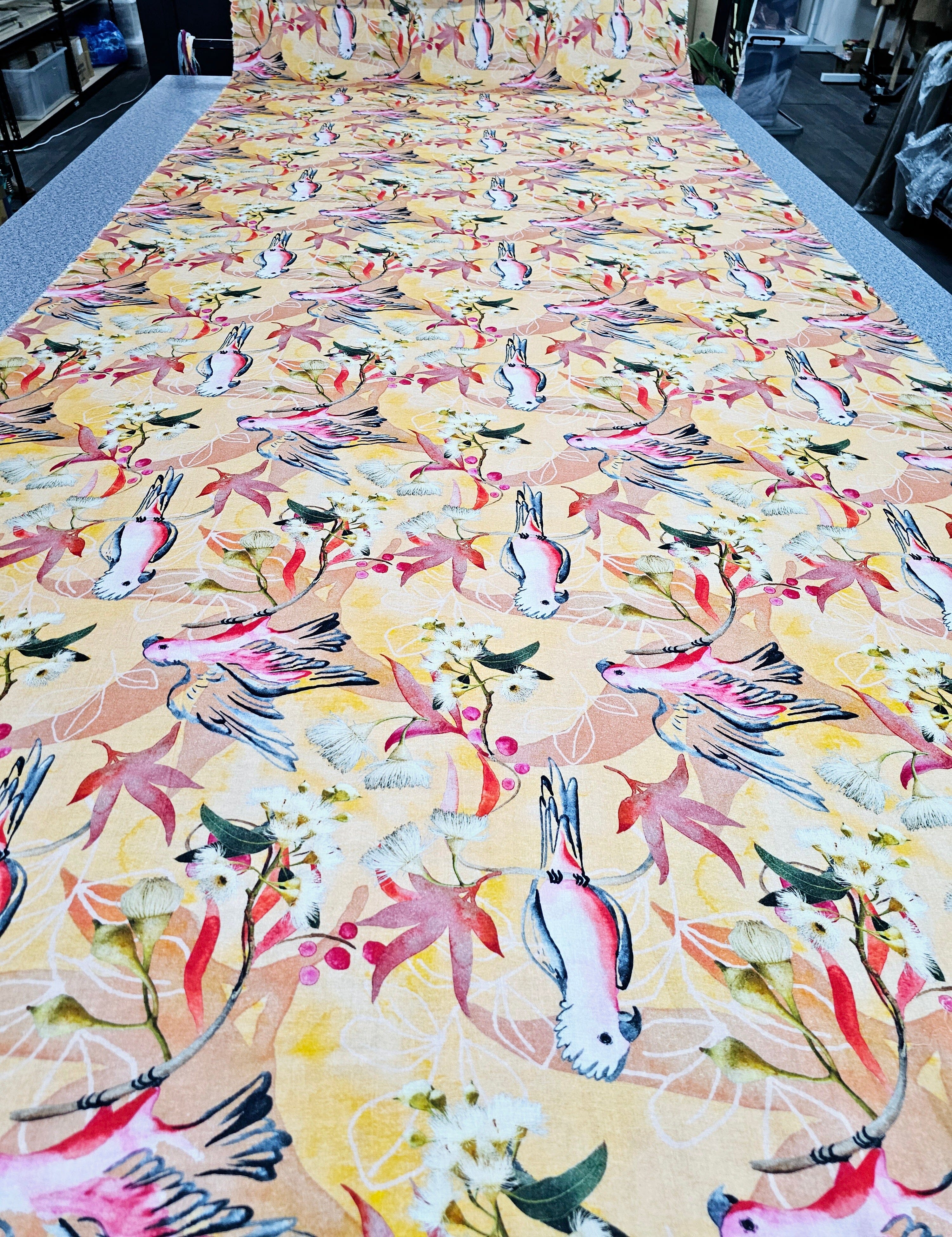 Fabric Double Muslin Cotton by the meter fabric The Spotted Quoll Studio 1M Flowering Galah 