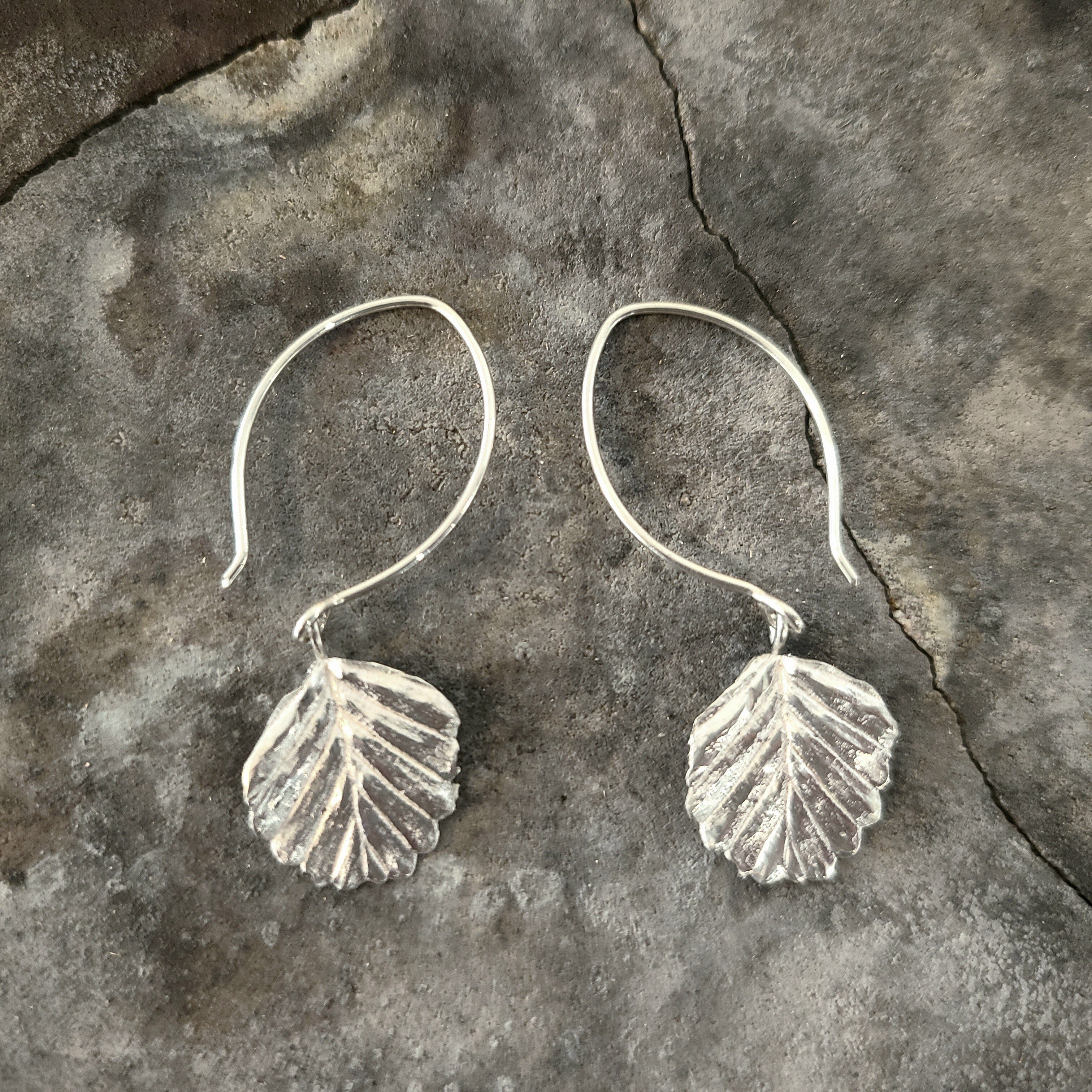 Fagus Leaf Earrings - Janny McKinnon Jewellery Janny Mckinnon Round Hook Silver 