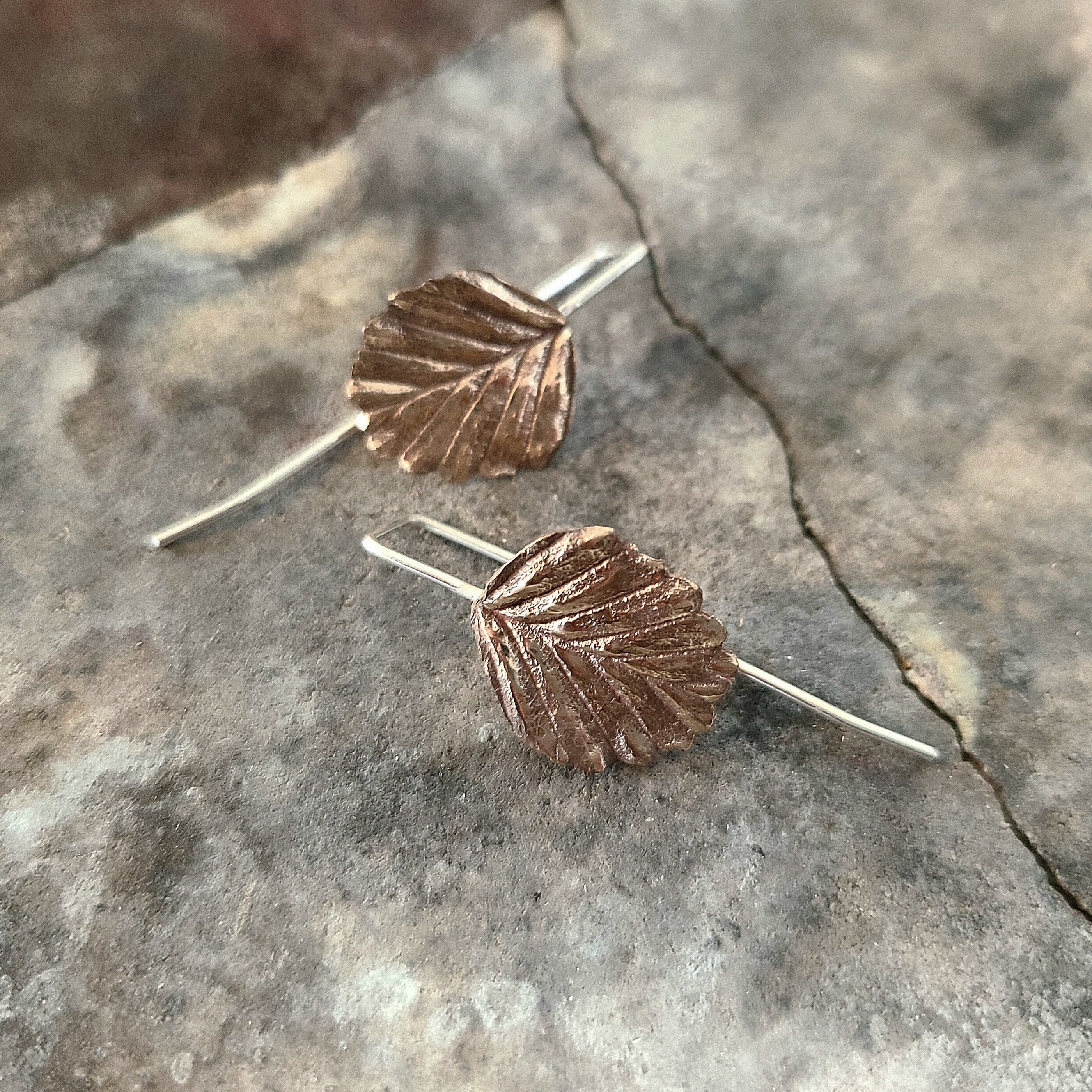 Fagus Leaf Earrings - Janny McKinnon Jewellery Janny Mckinnon Short Square Hook Bronze 