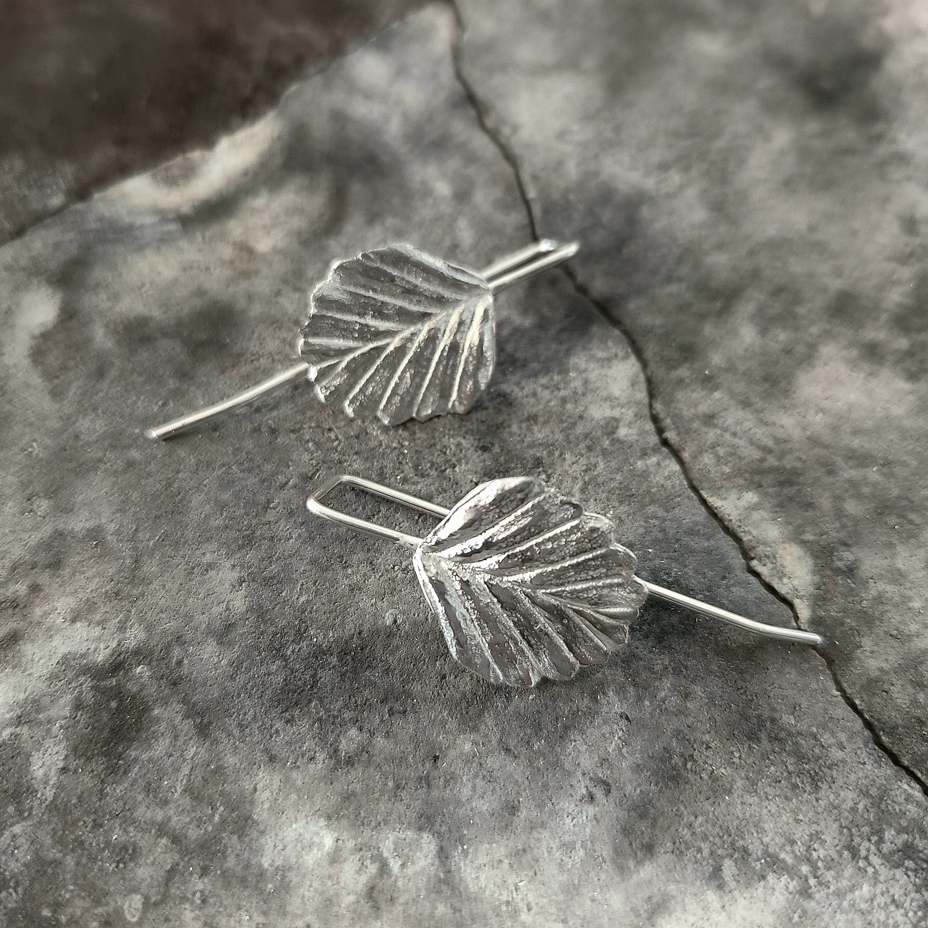 Fagus Leaf Earrings - Janny McKinnon Jewellery Janny Mckinnon Short Square Hook Silver 