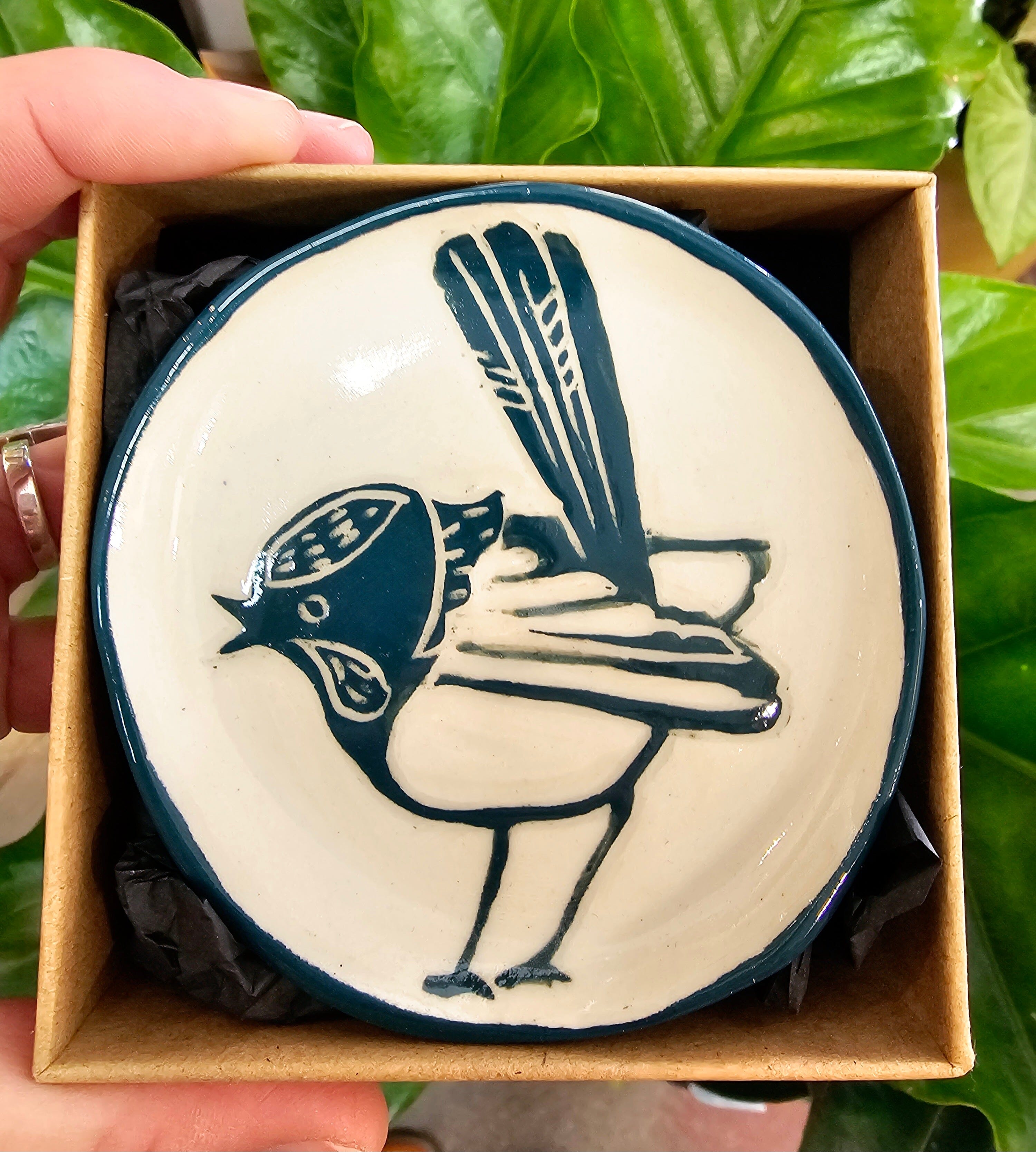 Aurora Fae Gift Box Trinket Dishes Ceramics The Aurora Fae Fairy Wren Deep Green 