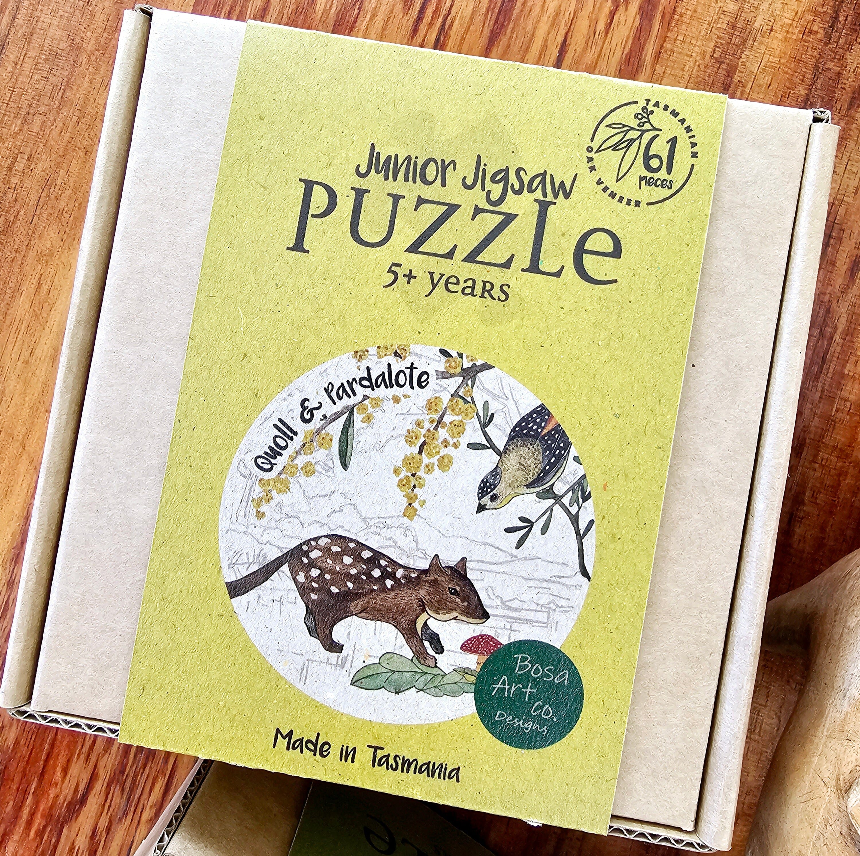 Junior Jigsaw Puzzle - Tasmanian Oak Veneer puzzle The Spotted Quoll Quoll & Pardalote 