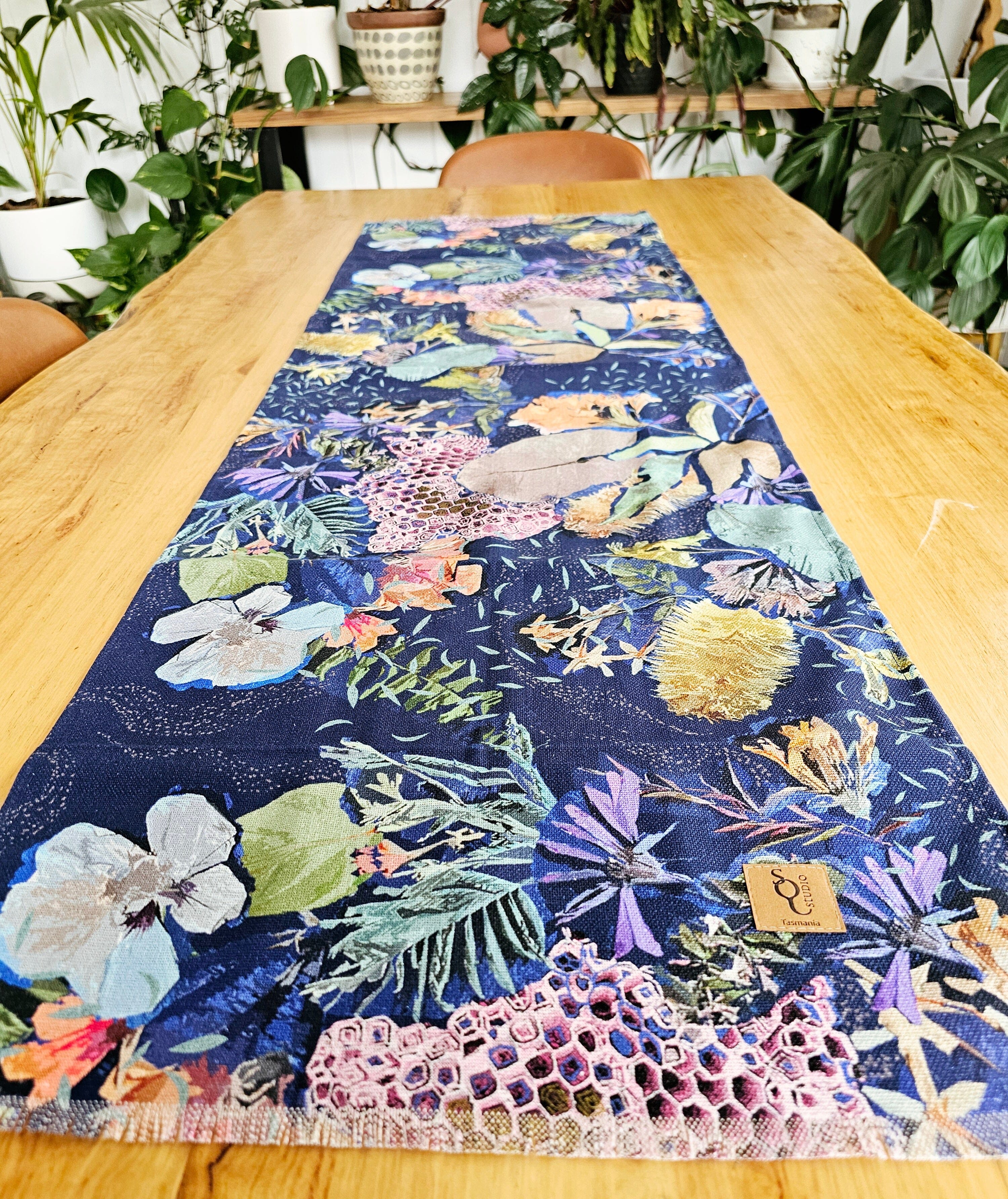 Printed Organic Linen Table Runner - No Bee No Me table runners The Spotted Quoll 