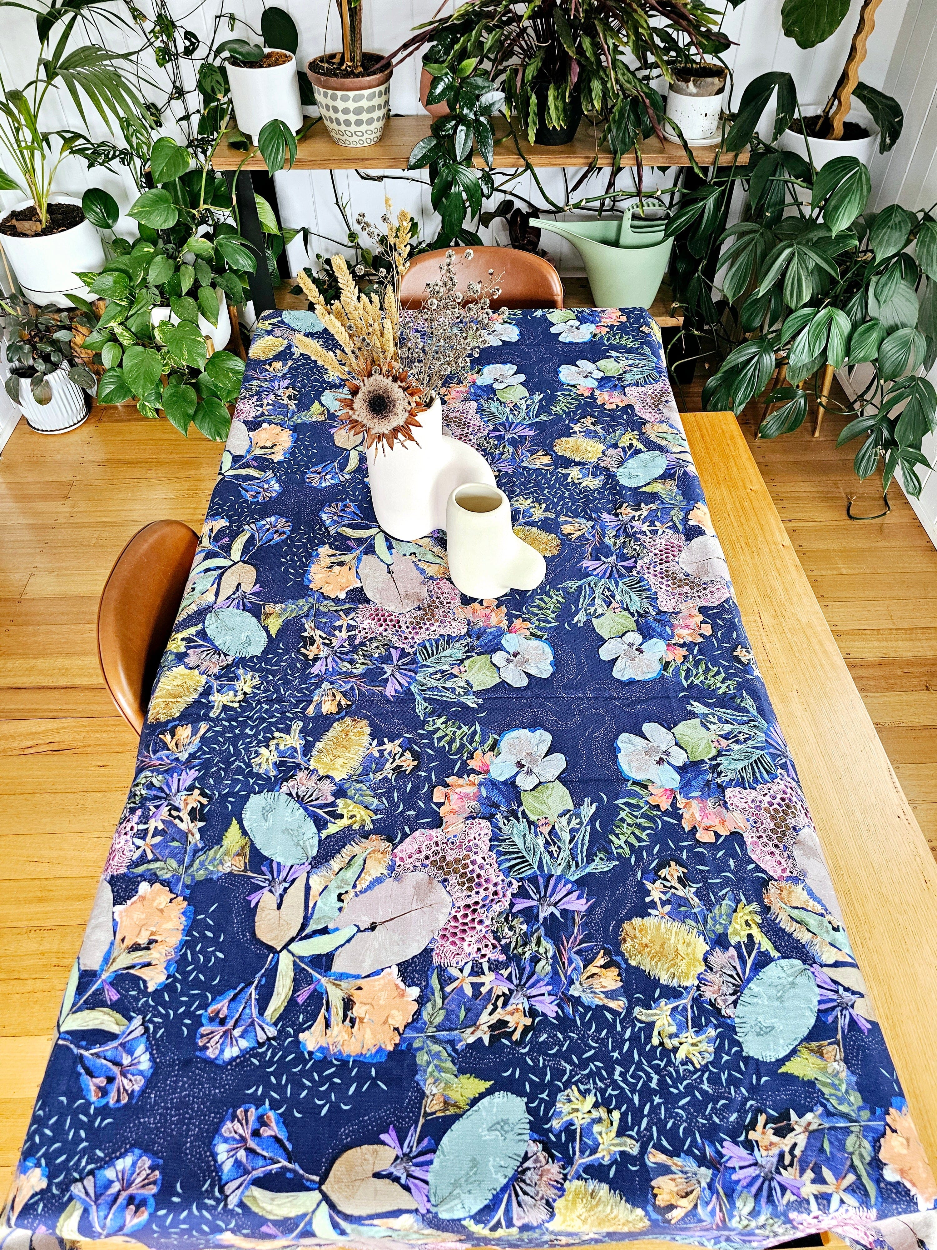 Printed Organic Linen Table Cloth - No Bee No Me table cloth The Spotted Quoll 