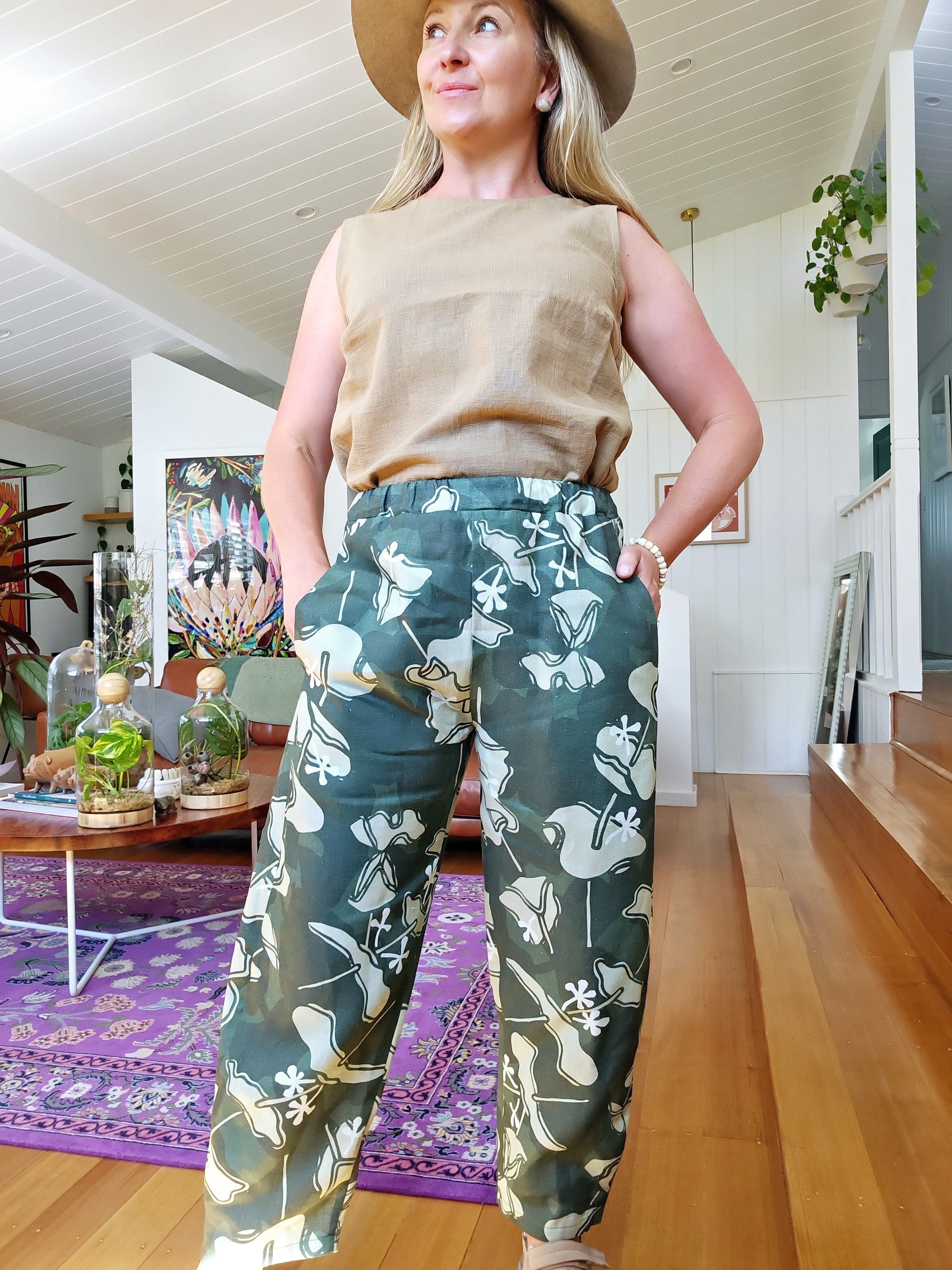 Bob Pant Pure Linen - Risdonii Eucalyptus Pants The Spotted Quoll 