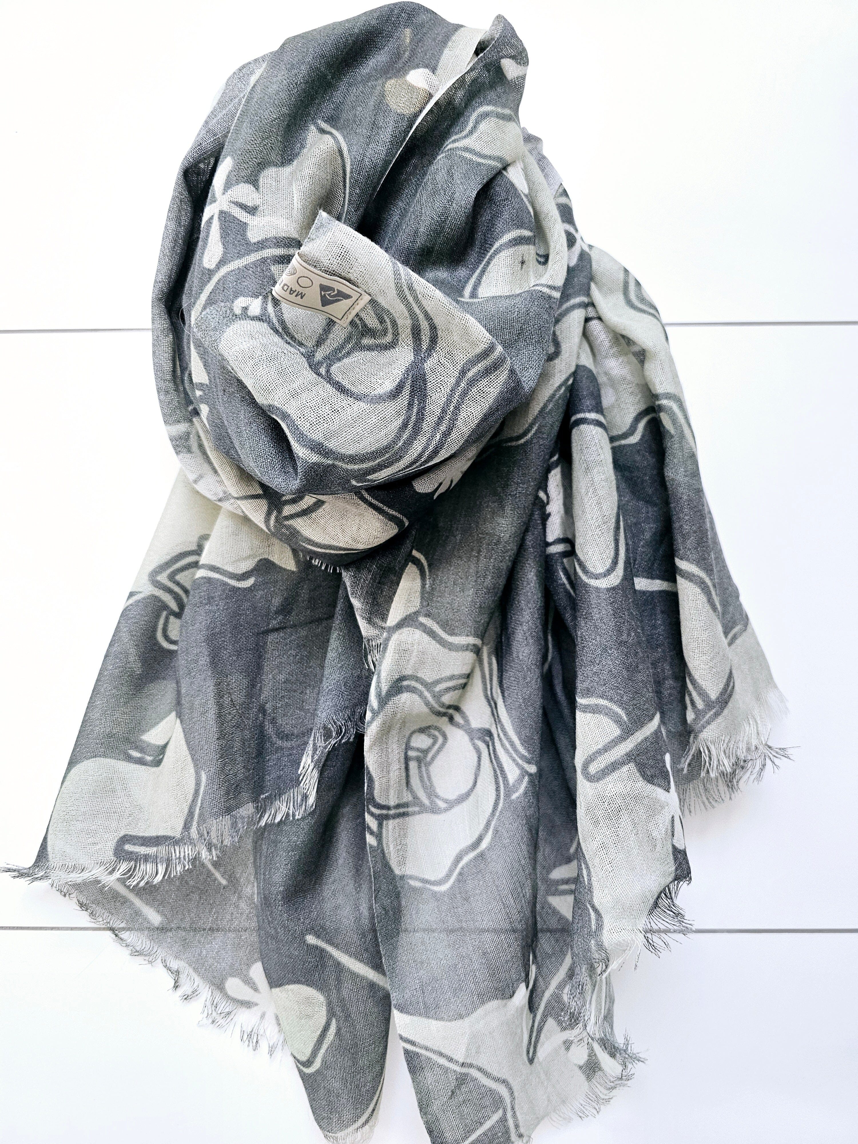 Printed Sheer Wool Scarves - Gift Boxed scarf The Spotted Quoll Risdonii Eucalyptus 