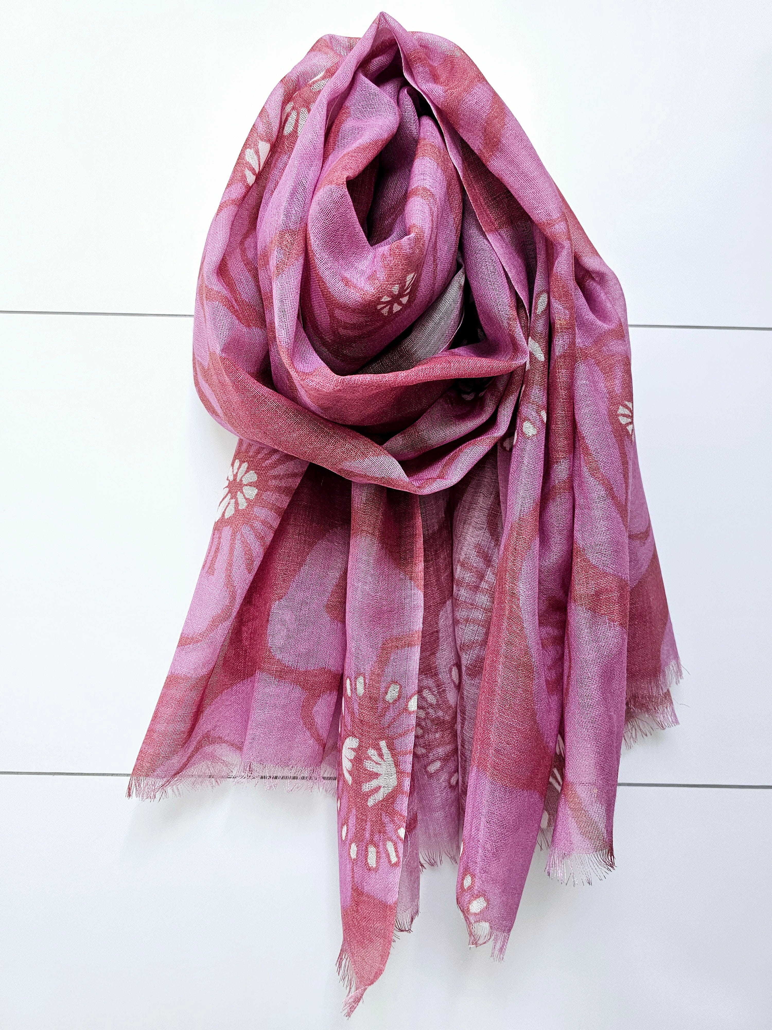Printed Sheer Wool Scarves - Gift Boxed scarf The Spotted Quoll Tea Tree 
