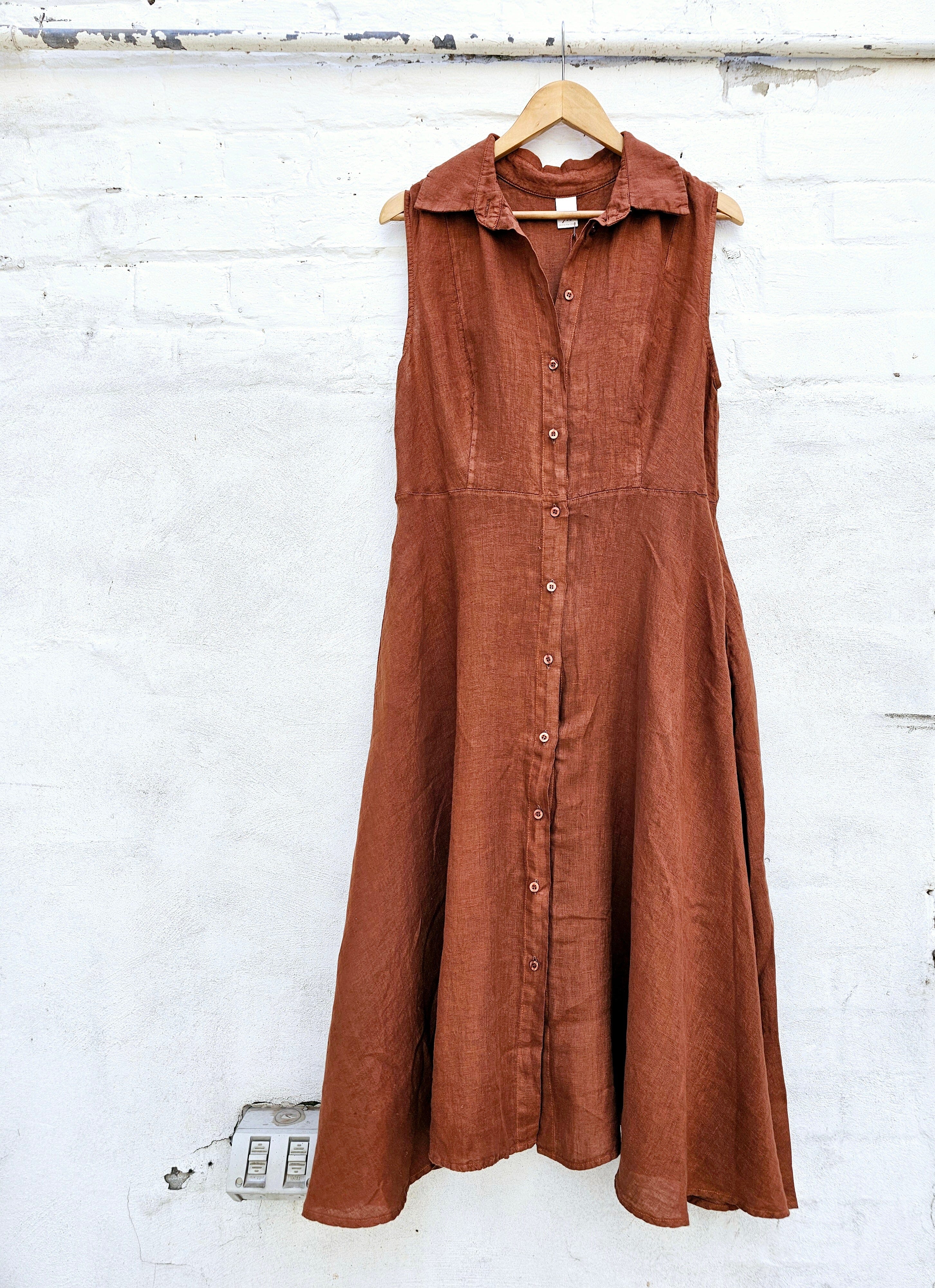 Montaigne Amandine Button Up Shirt Dress Dress Etika Rust 