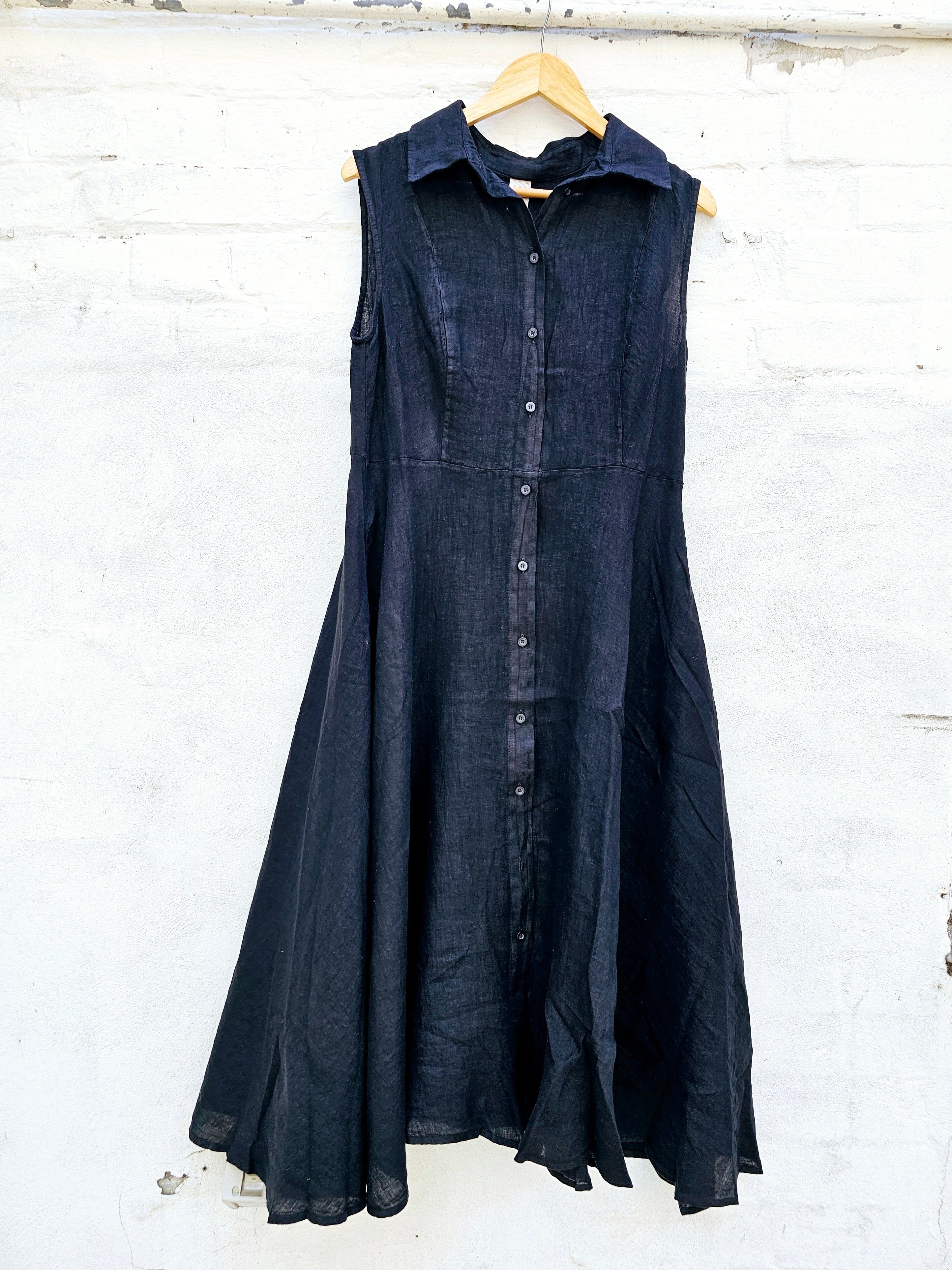 Montaigne Amandine Button Up Shirt Dress Dress Etika Black 
