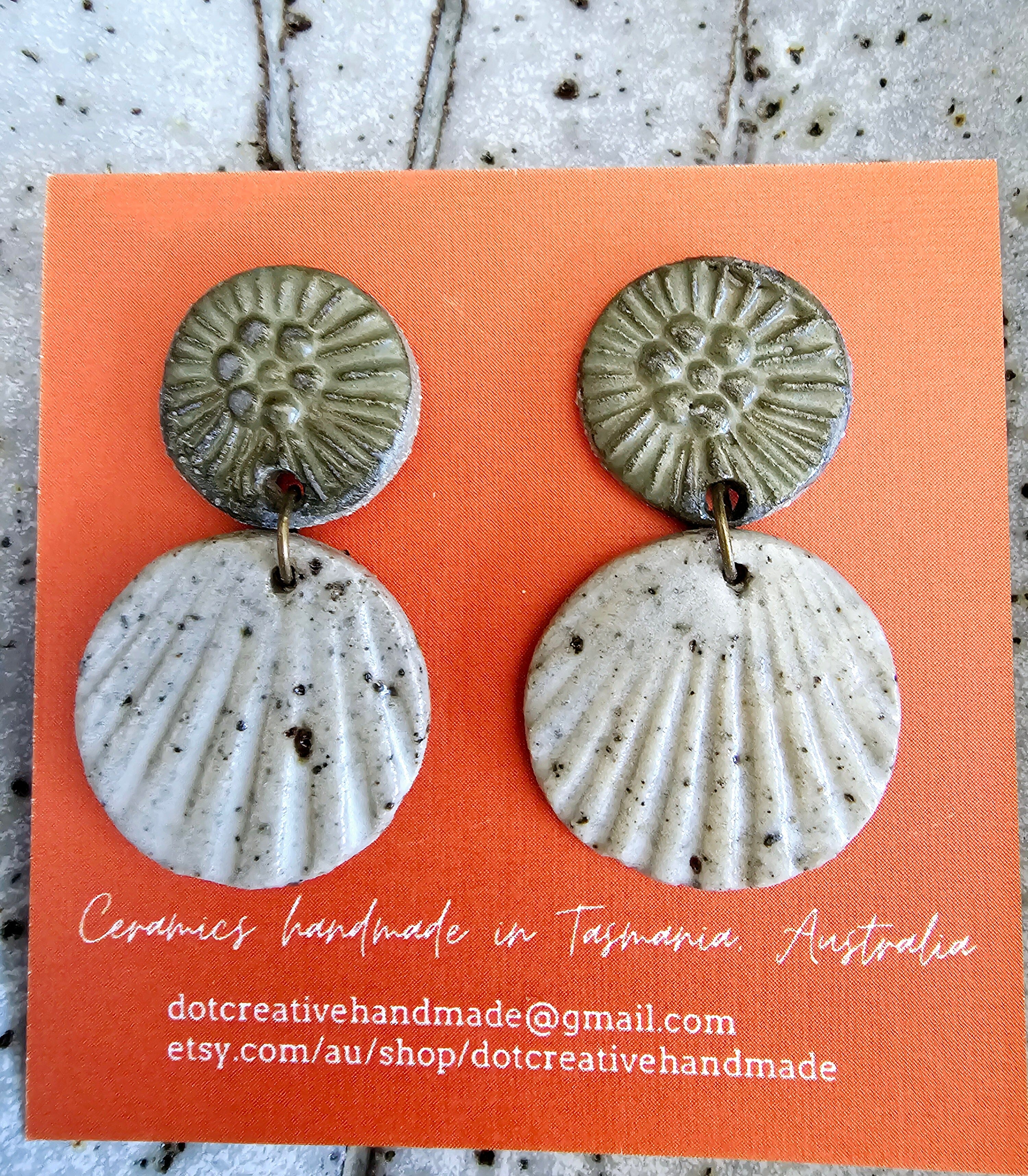 Ceramic Drop Earrings - DOT Creative Tasmania Earrings DOT creative Shell Round 