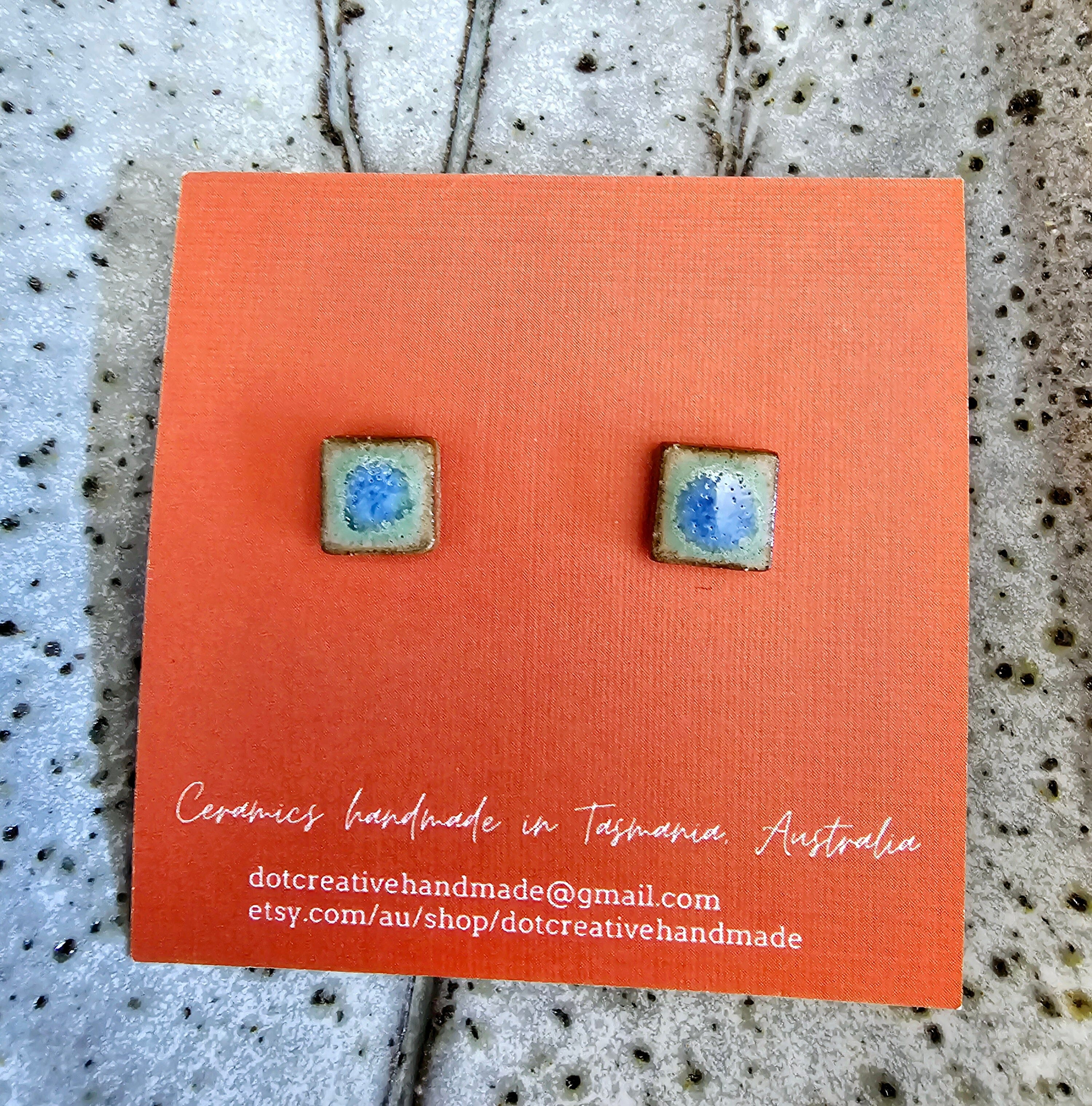 Ceramic Stud Earrings - DOT Creative Tasmania Earrings DOT creative Blue Green Square 