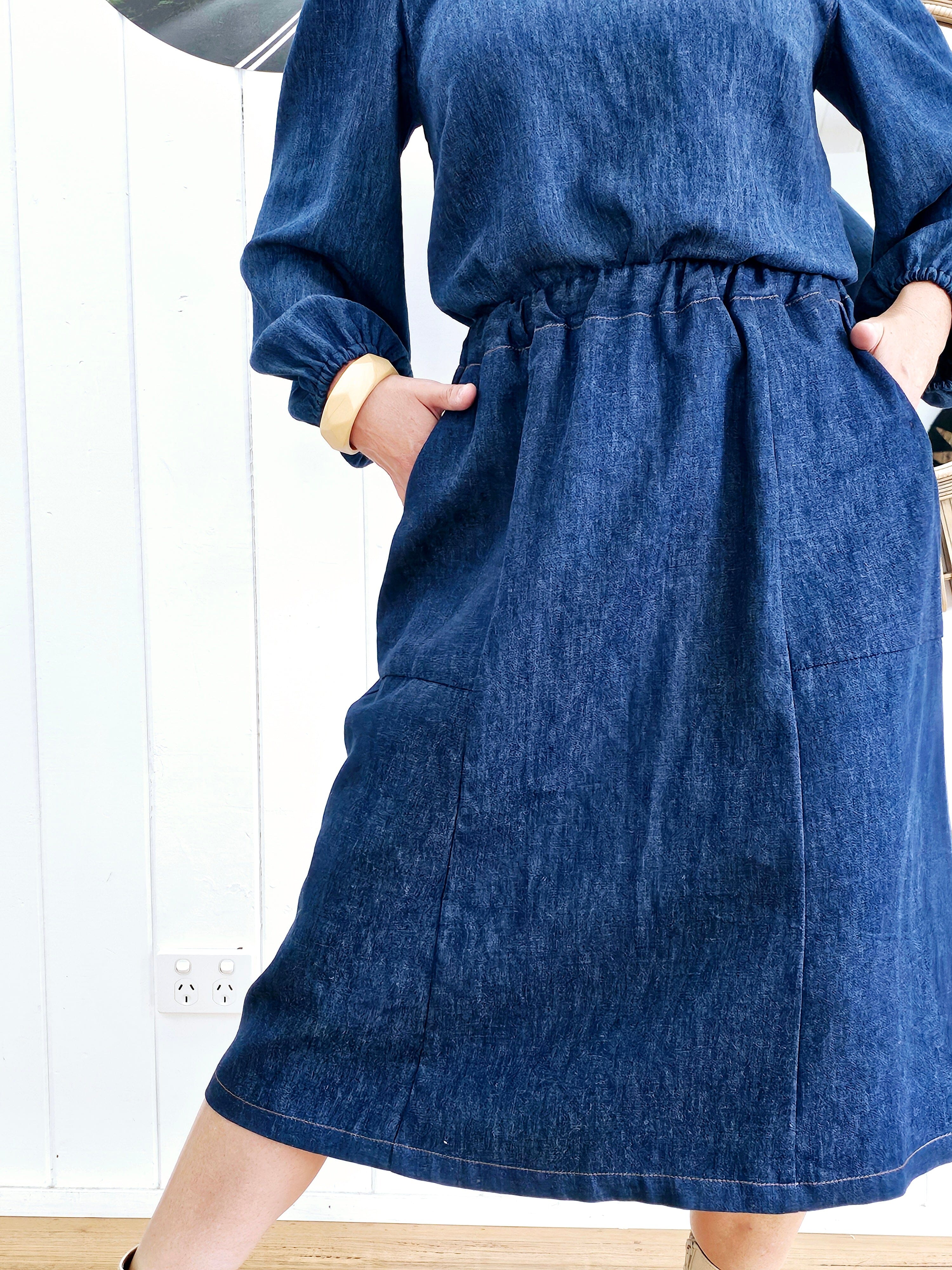 Sapphire A-Line Skirt - Organic Denim Skirt The Spotted Quoll 