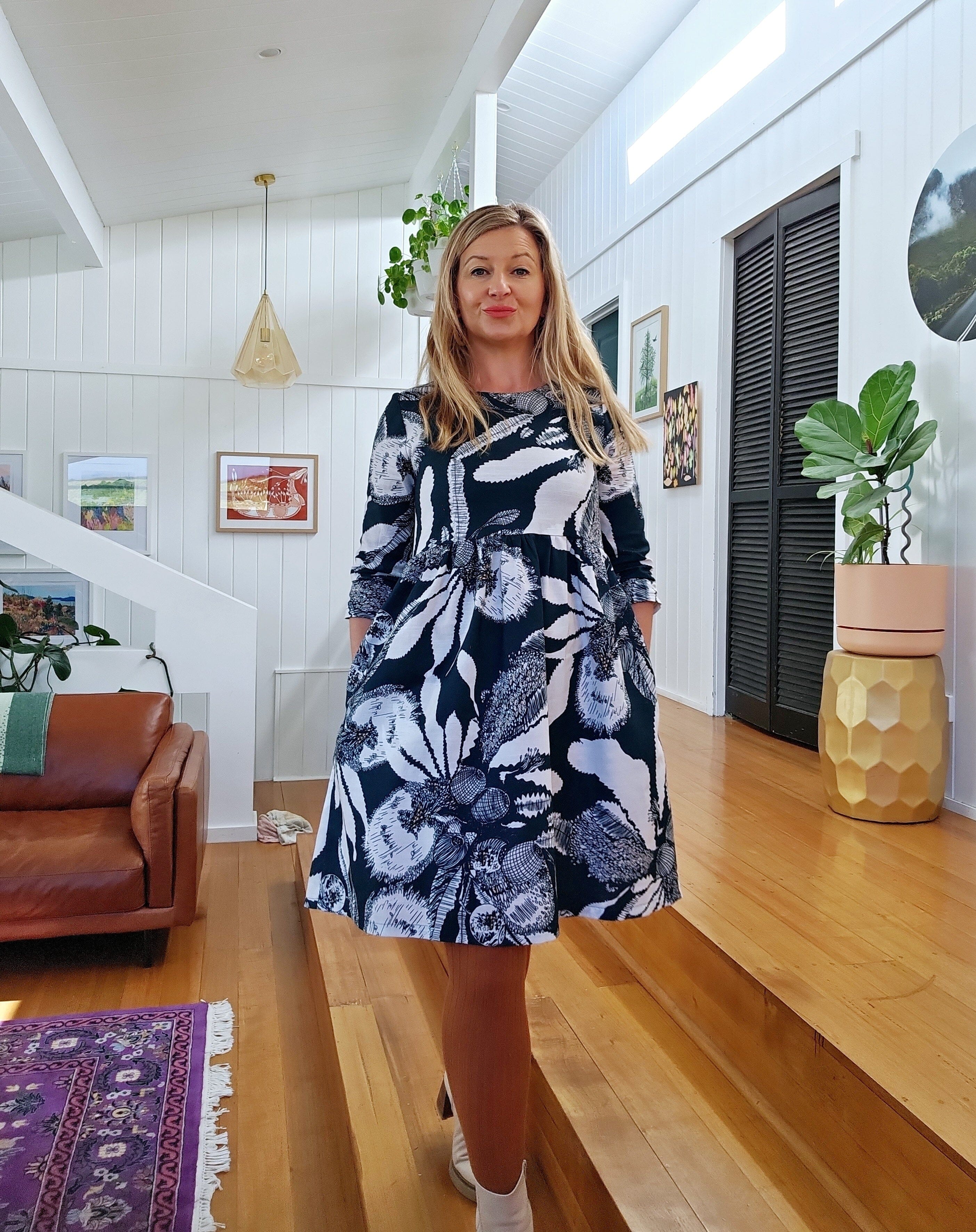 Peasant Dress 3/4 sleeves - Sawtooth Banksia Dresses The Spotted Quoll 