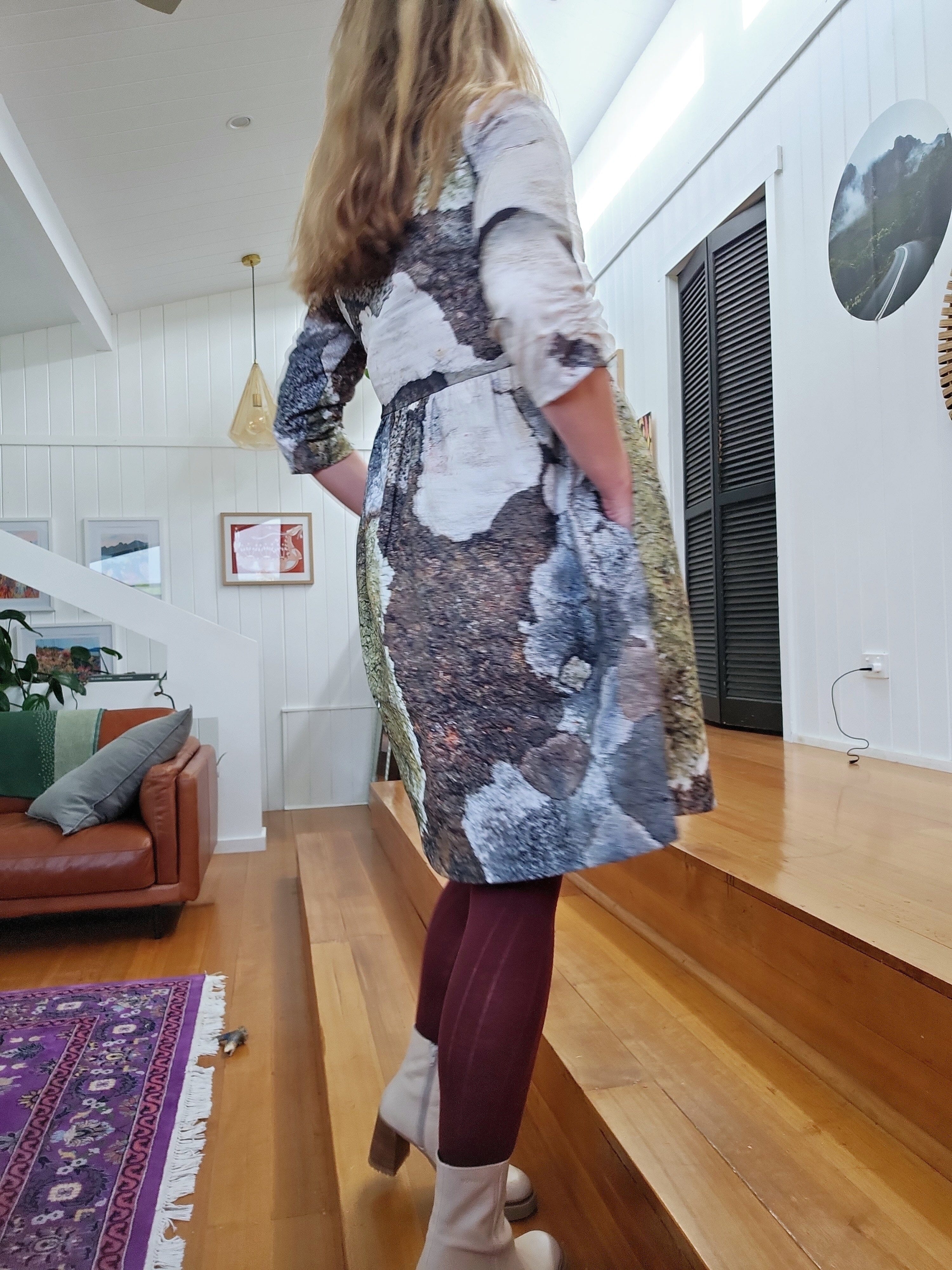 Peasant Dress 3/4 sleeves - Cool Climate Lichen Dresses The Spotted Quoll 