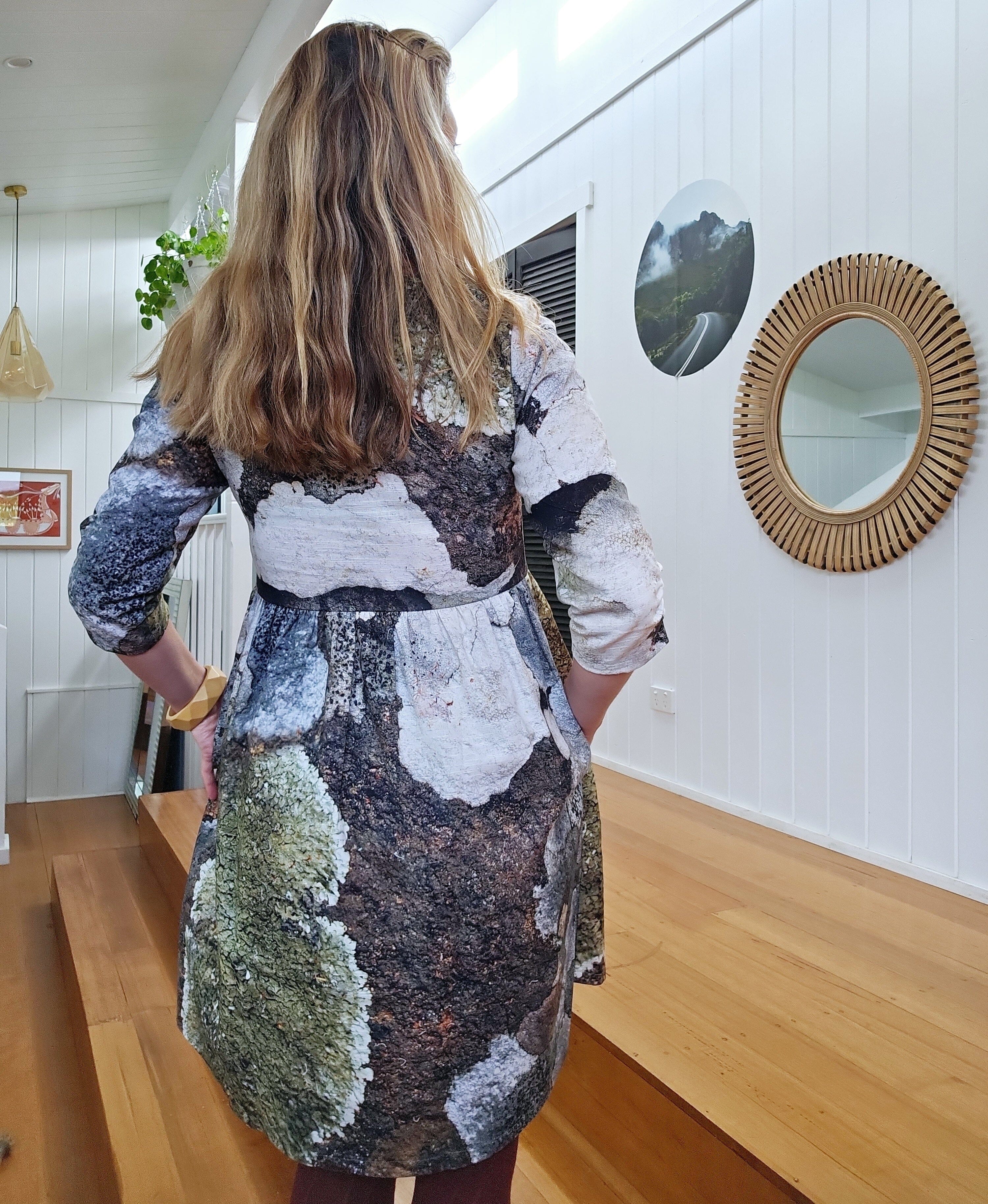 Peasant Dress 3/4 sleeves - Cool Climate Lichen Dresses The Spotted Quoll 
