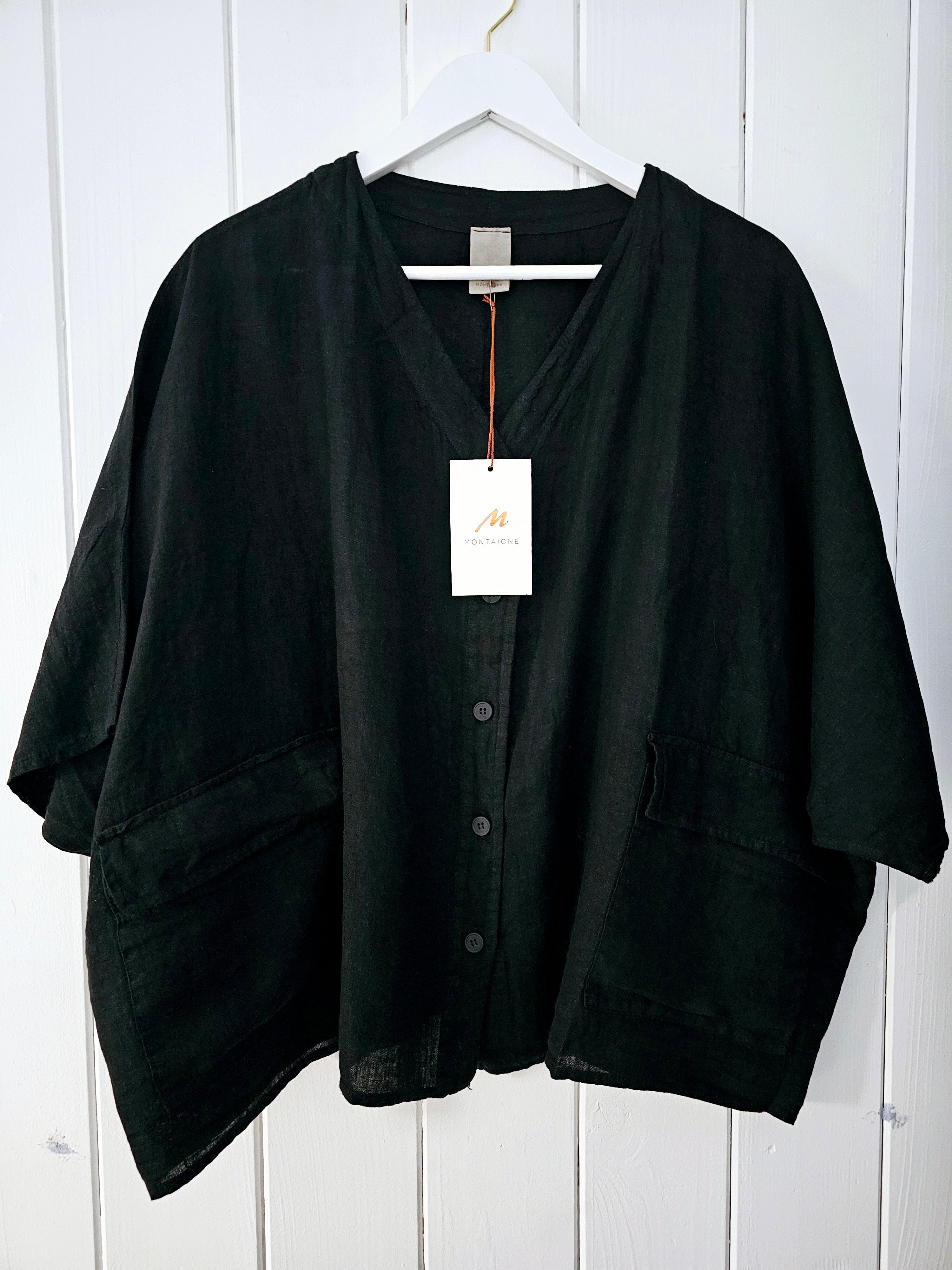 Montaigne Linen Brigitte Linen Top Top Etika Black 