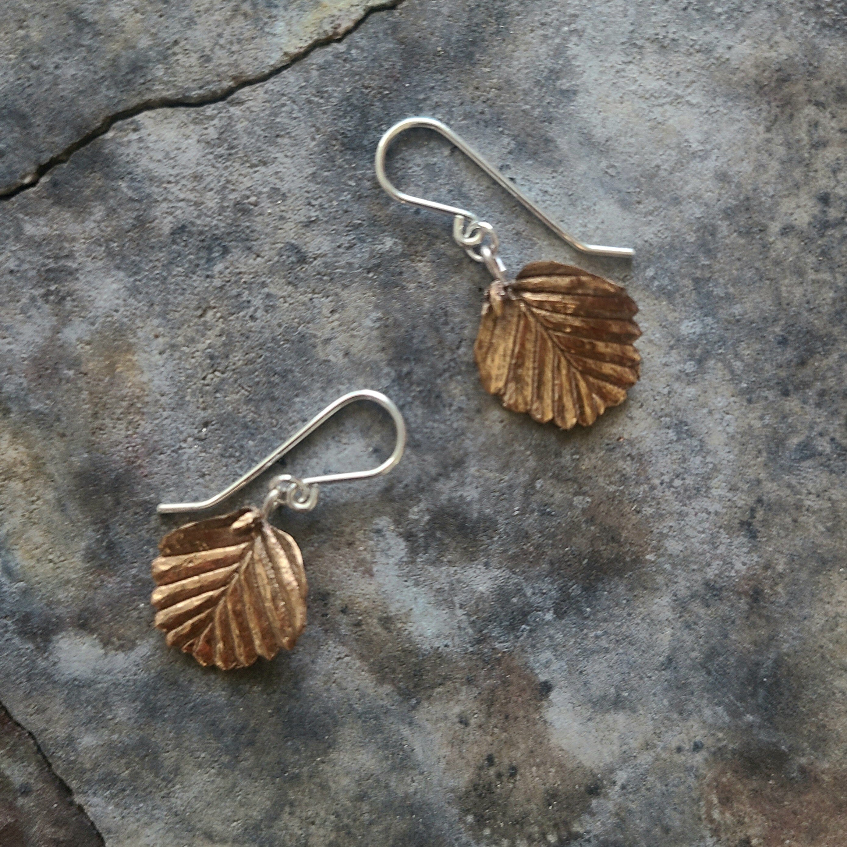 Fagus Leaf Earrings - Janny McKinnon Jewellery Janny Mckinnon Fagus Short Hook Bronze 35mm 