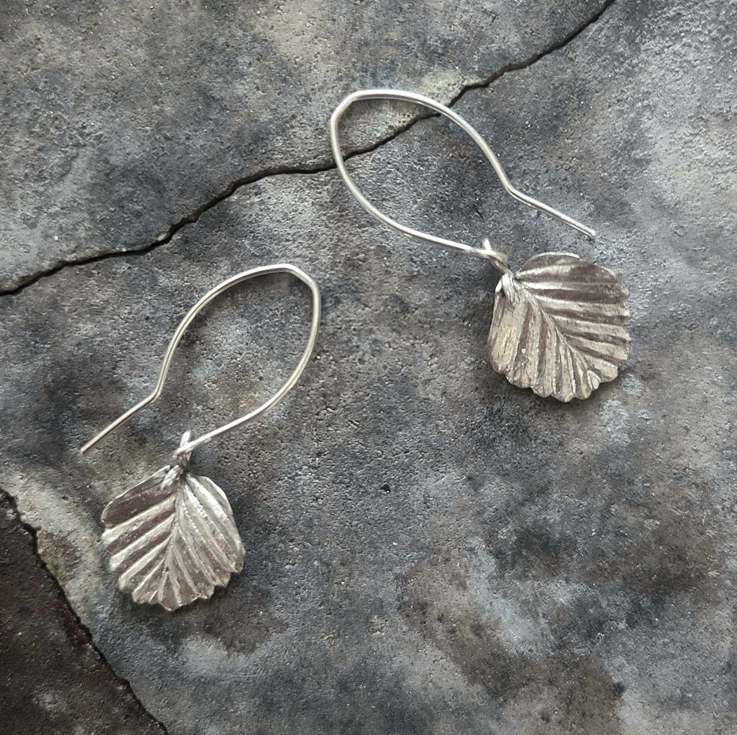 Fagus Leaf Earrings - Janny McKinnon Jewellery Janny Mckinnon Round Hook Silver 43mm 