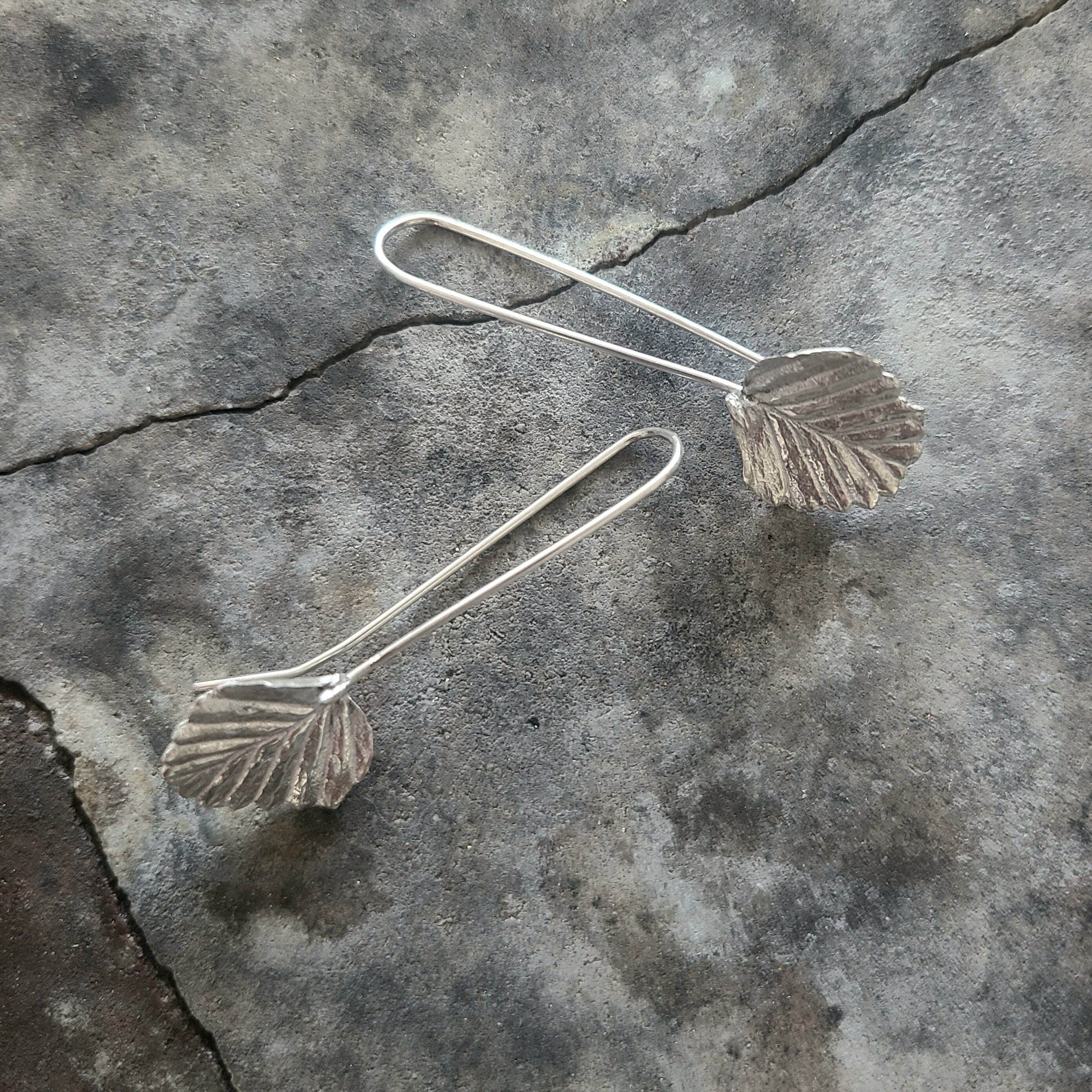 Fagus Leaf Earrings - Janny McKinnon Jewellery Janny Mckinnon Long Hook Silver 50mm 