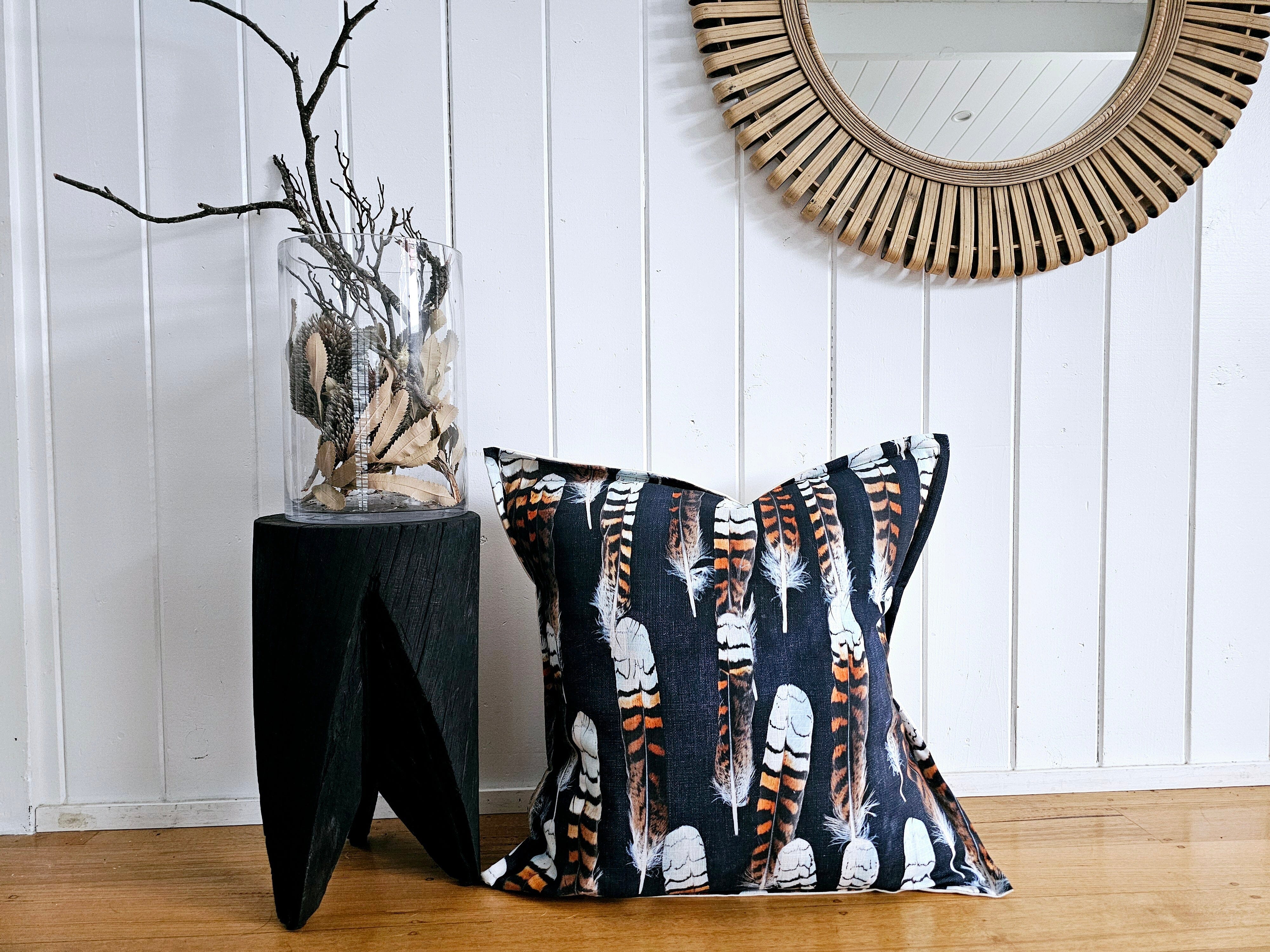 Organic Linen/Hemp Cushion - Kookaburra Feathers Cushions The Spotted Quoll 