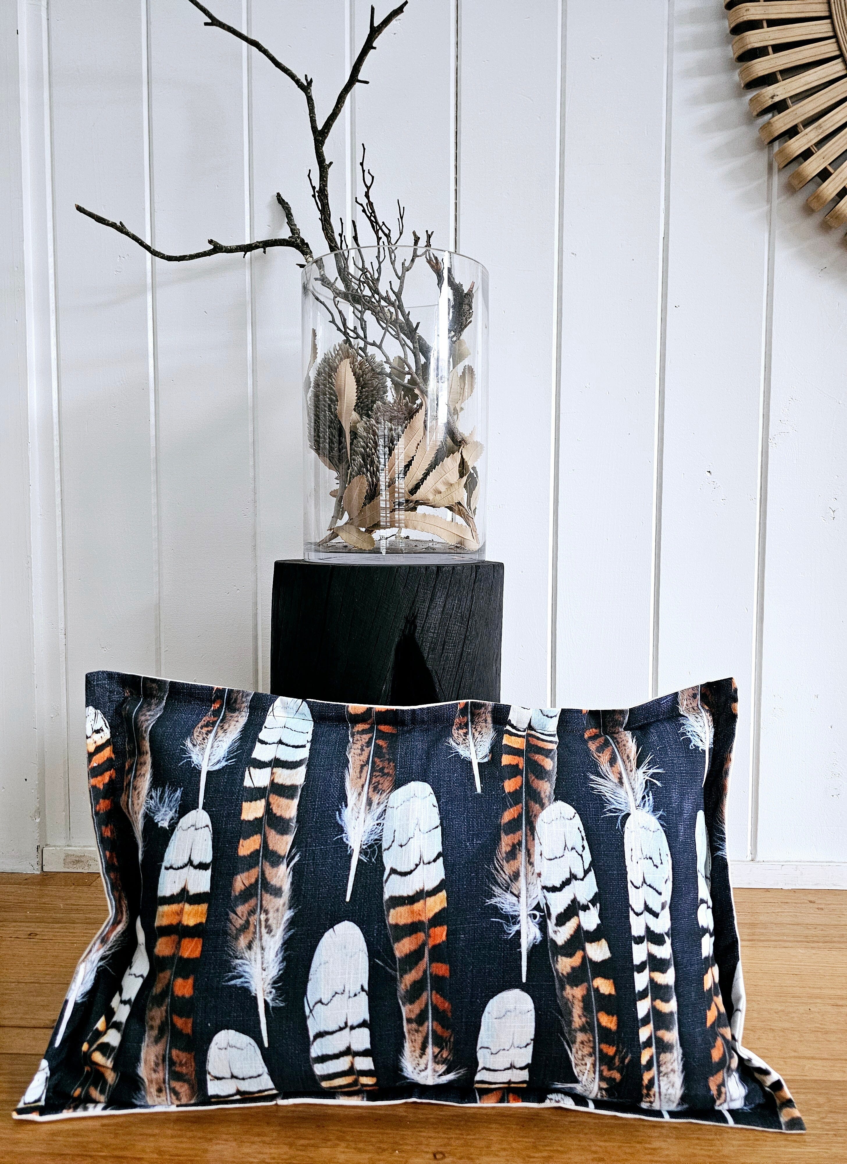 Organic Linen/Hemp Cushion - Kookaburra Feathers Cushions The Spotted Quoll 35 x 55cm 