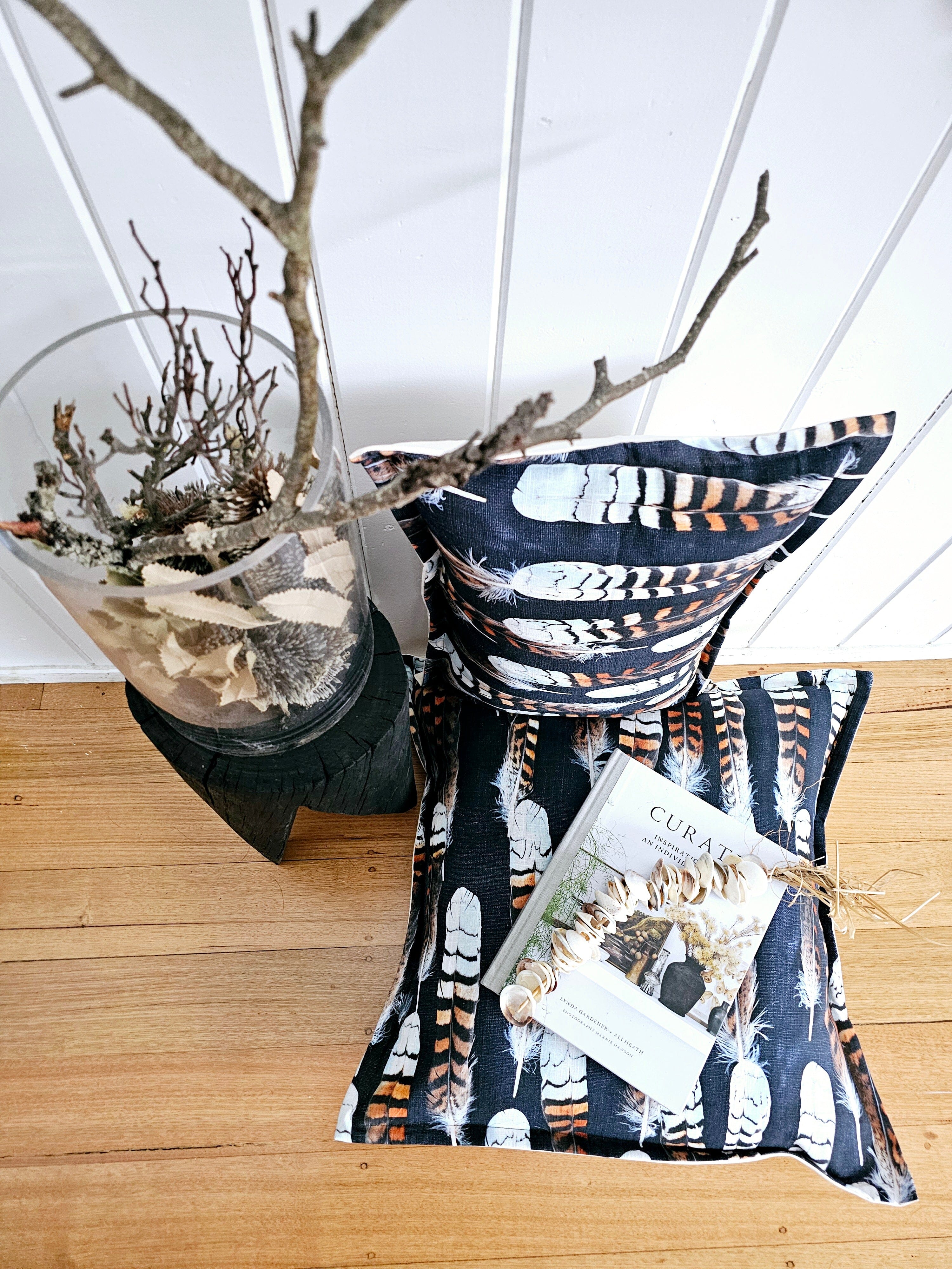 Organic Linen/Hemp Cushion - Kookaburra Feathers Cushions The Spotted Quoll 