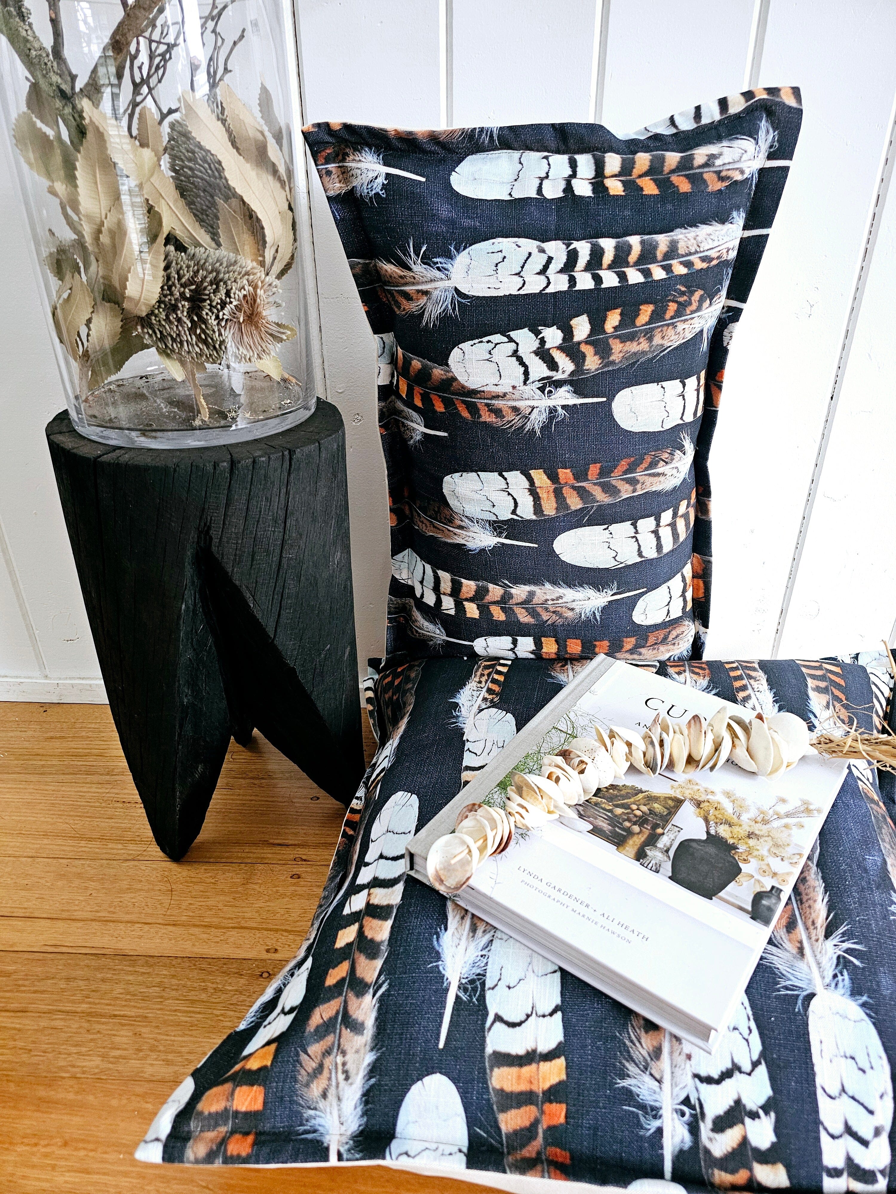 Organic Linen/Hemp Cushion - Kookaburra Feathers Cushions The Spotted Quoll 