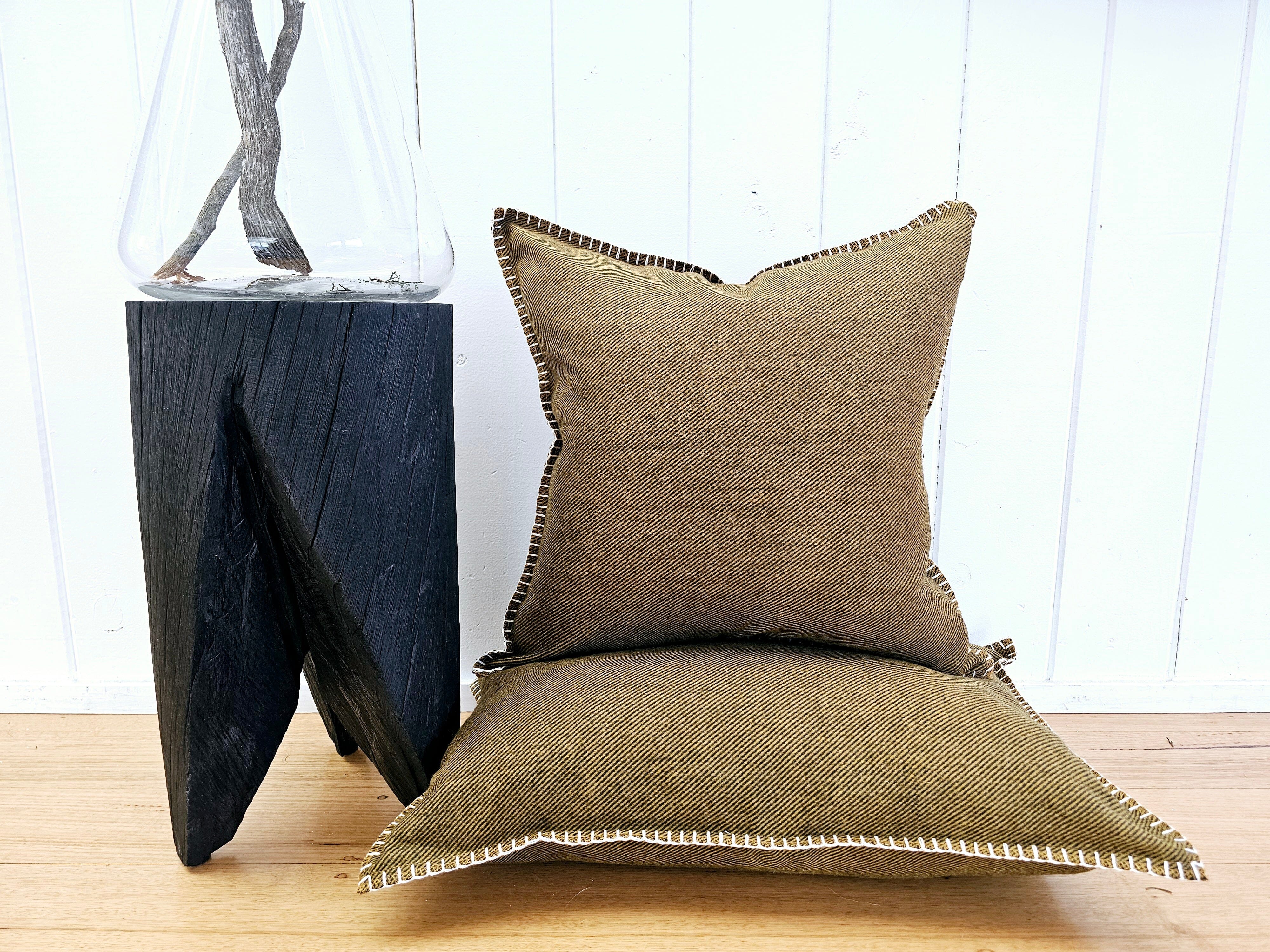 Honey Mustard Twill Organic Wool Felt Cushions Cushions The Spotted Quoll Studio 60 x 60cm Honey Mustard with Natural Stitch 