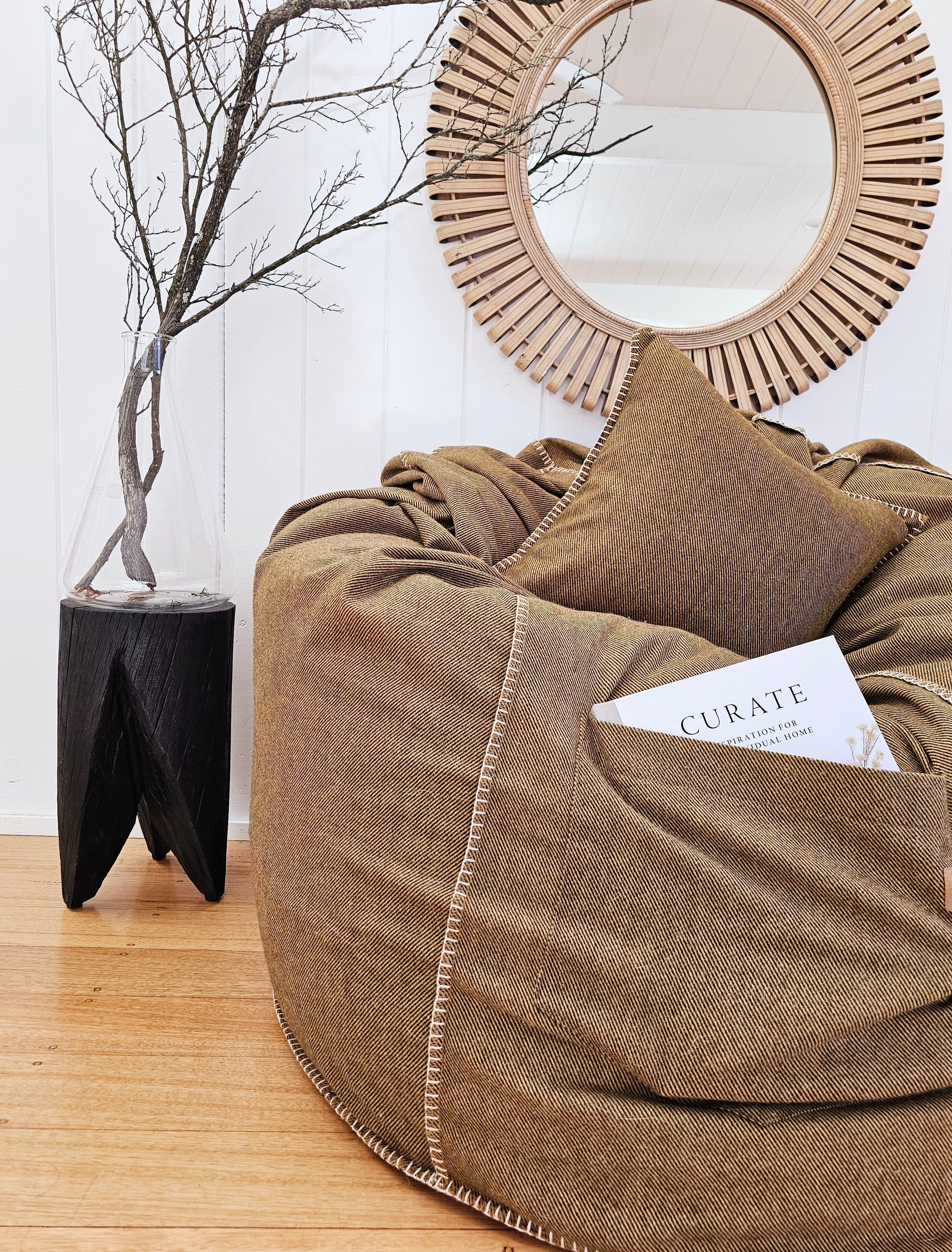 Organic Wool Bean Bag Bean bags The Spotted Quoll Studio Honey Mustard Twill & Natural 
