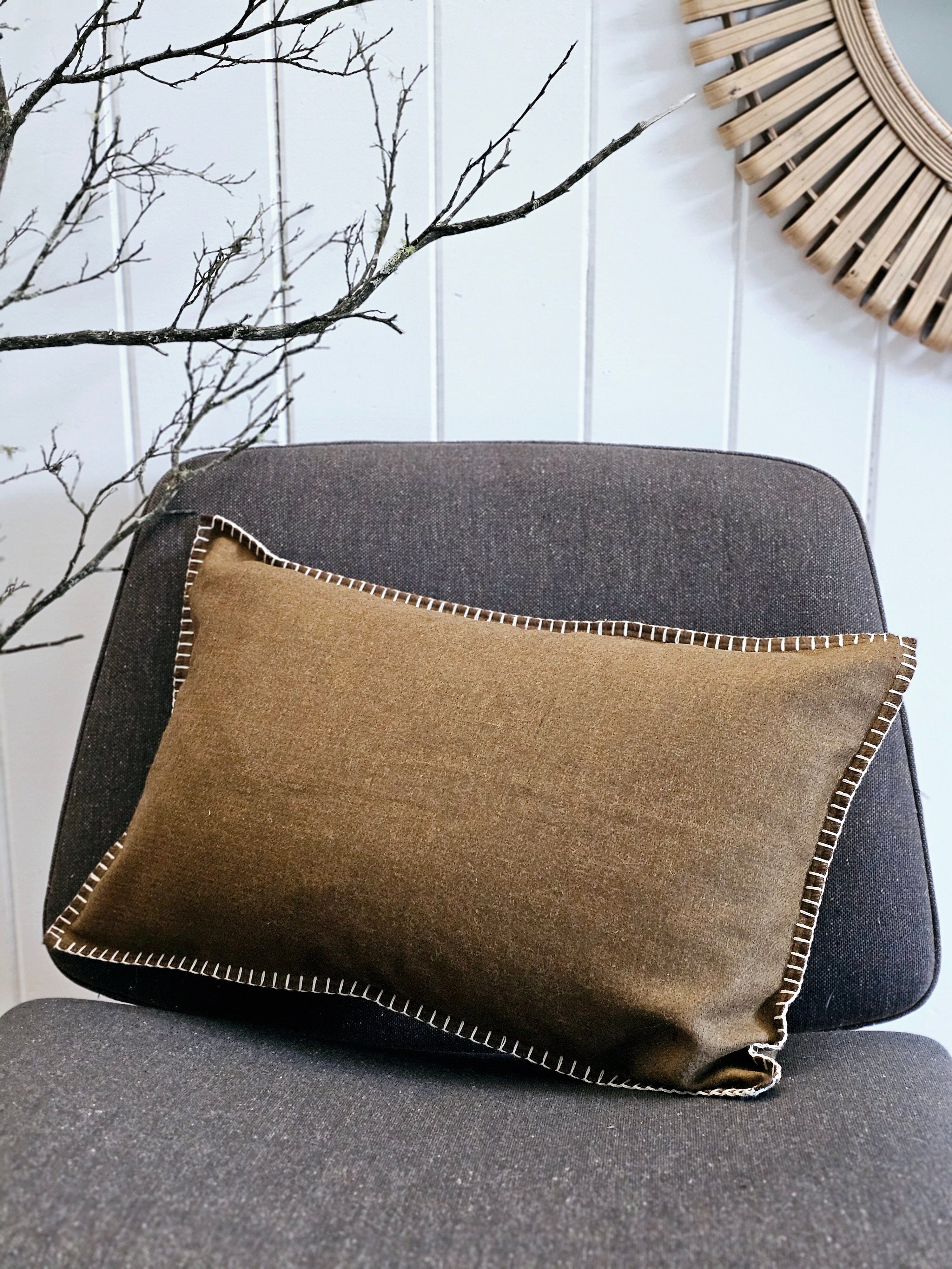 Bare Earth Organic Wool Felt Cushions Cushions The Spotted Quoll Studio 35 x 55cm Syrah with Natural Stitch 