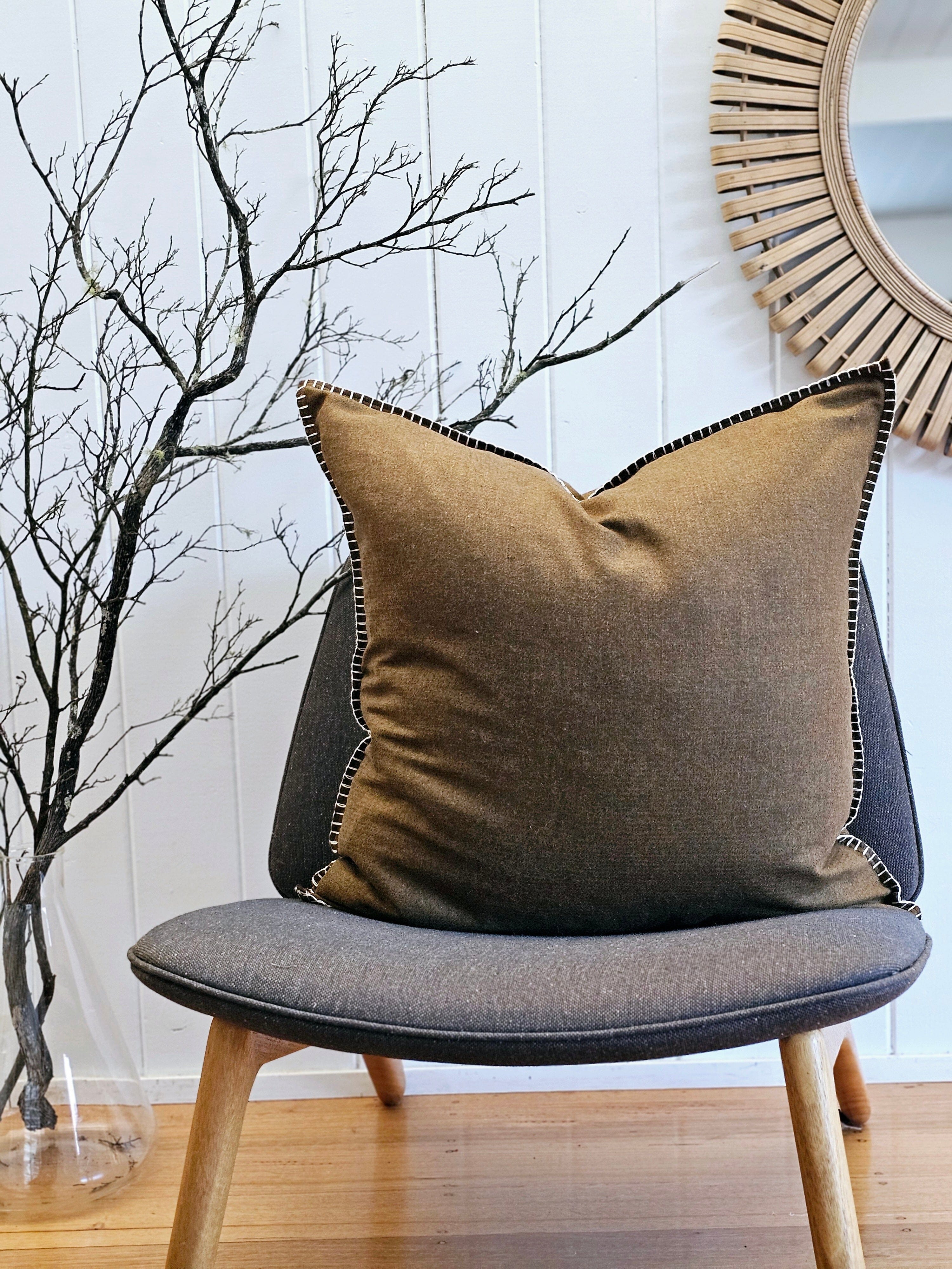 Bare Earth Organic Wool Felt Cushions Cushions The Spotted Quoll Studio 60 x 60cm Syrah with Natural Stitch 