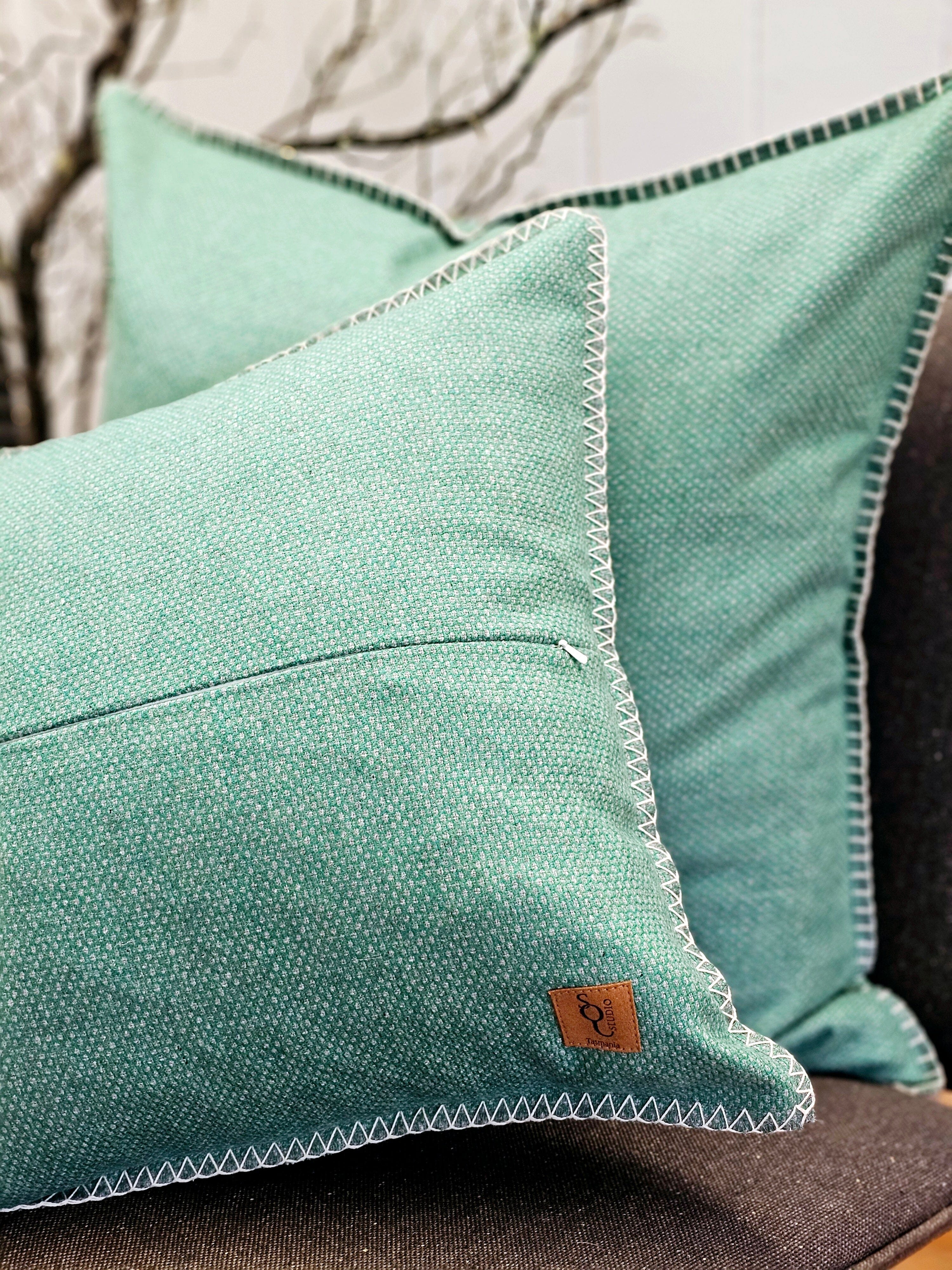 Sage Spots Organic Wool Felt Cushions Cushions The Spotted Quoll Studio 