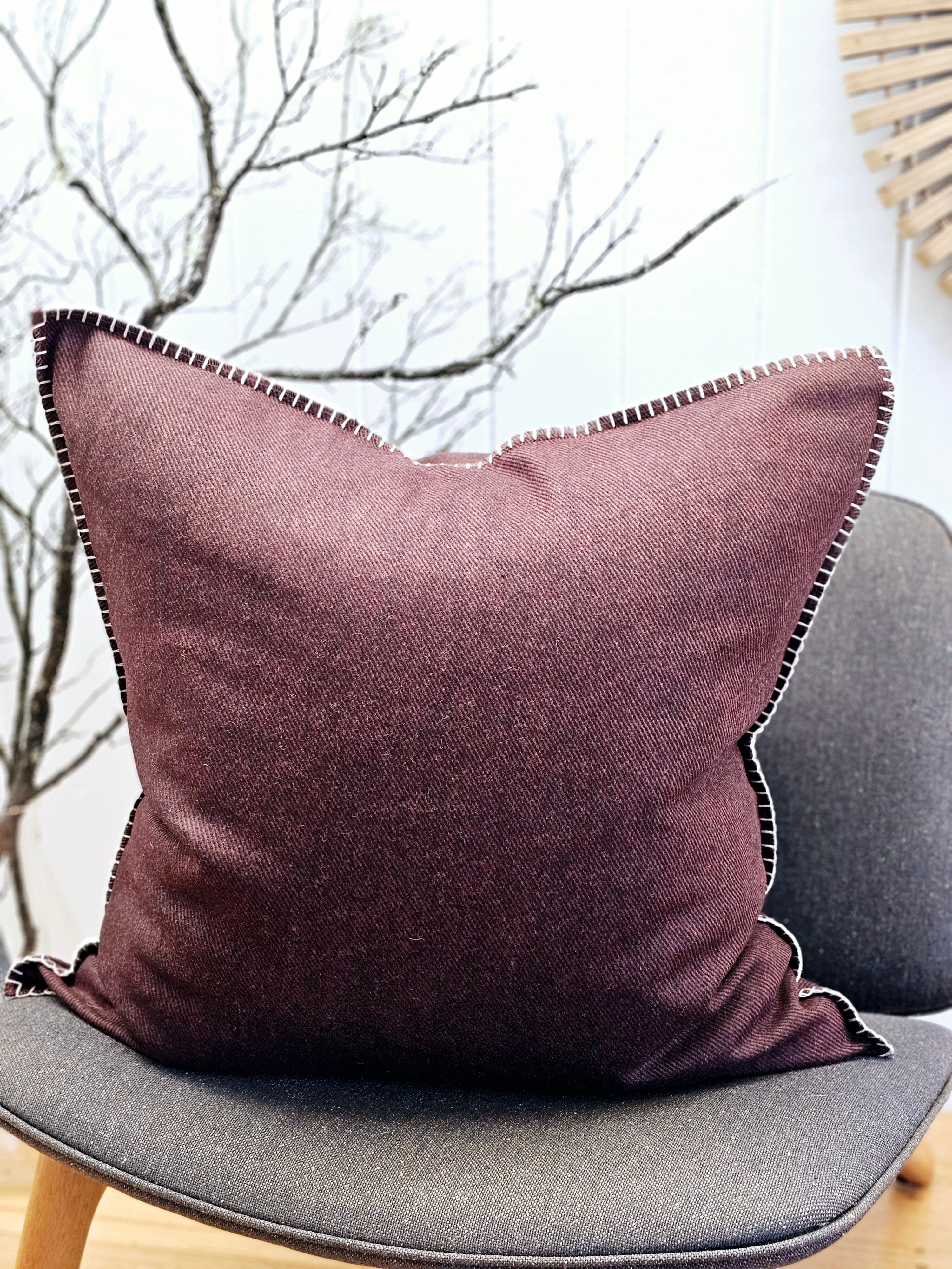 Syrah Twill Organic Wool Felt Cushions Cushions The Spotted Quoll Studio 60 x 60cm Syrah with Natural Stitch 