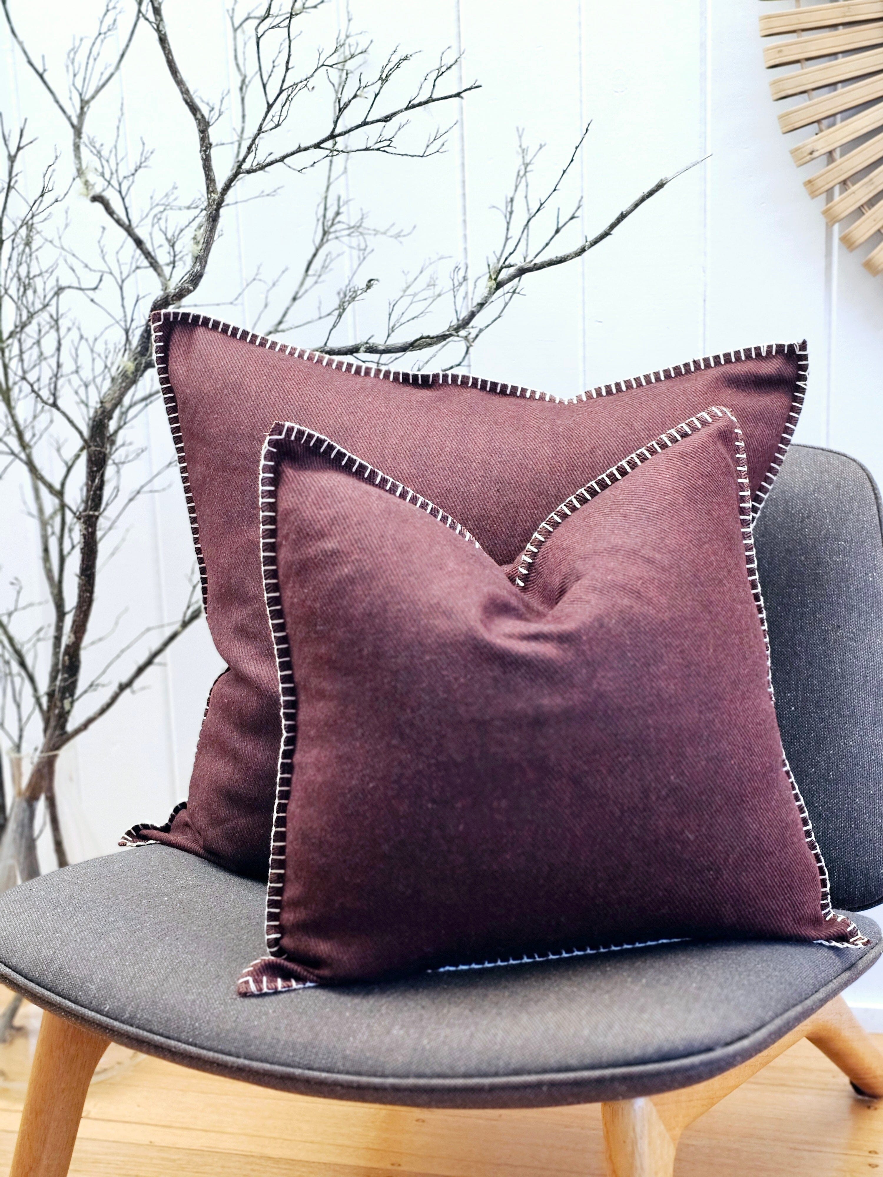 Syrah Twill Organic Wool Felt Cushions Cushions The Spotted Quoll Studio 45 x 45cm Syrah with Natural Stitch 