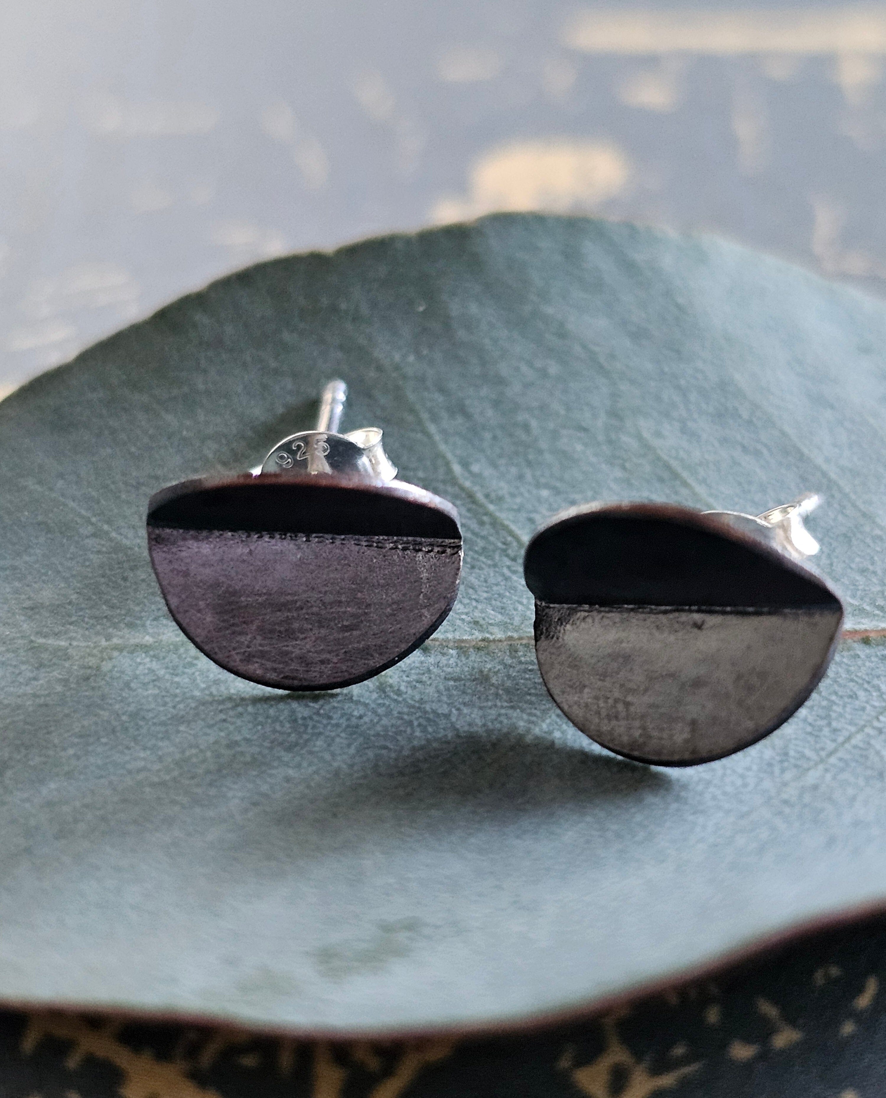 Moon Studs - Rare & Beautiful Earrings The rare and Beautiful Oxidised Copper Silver 