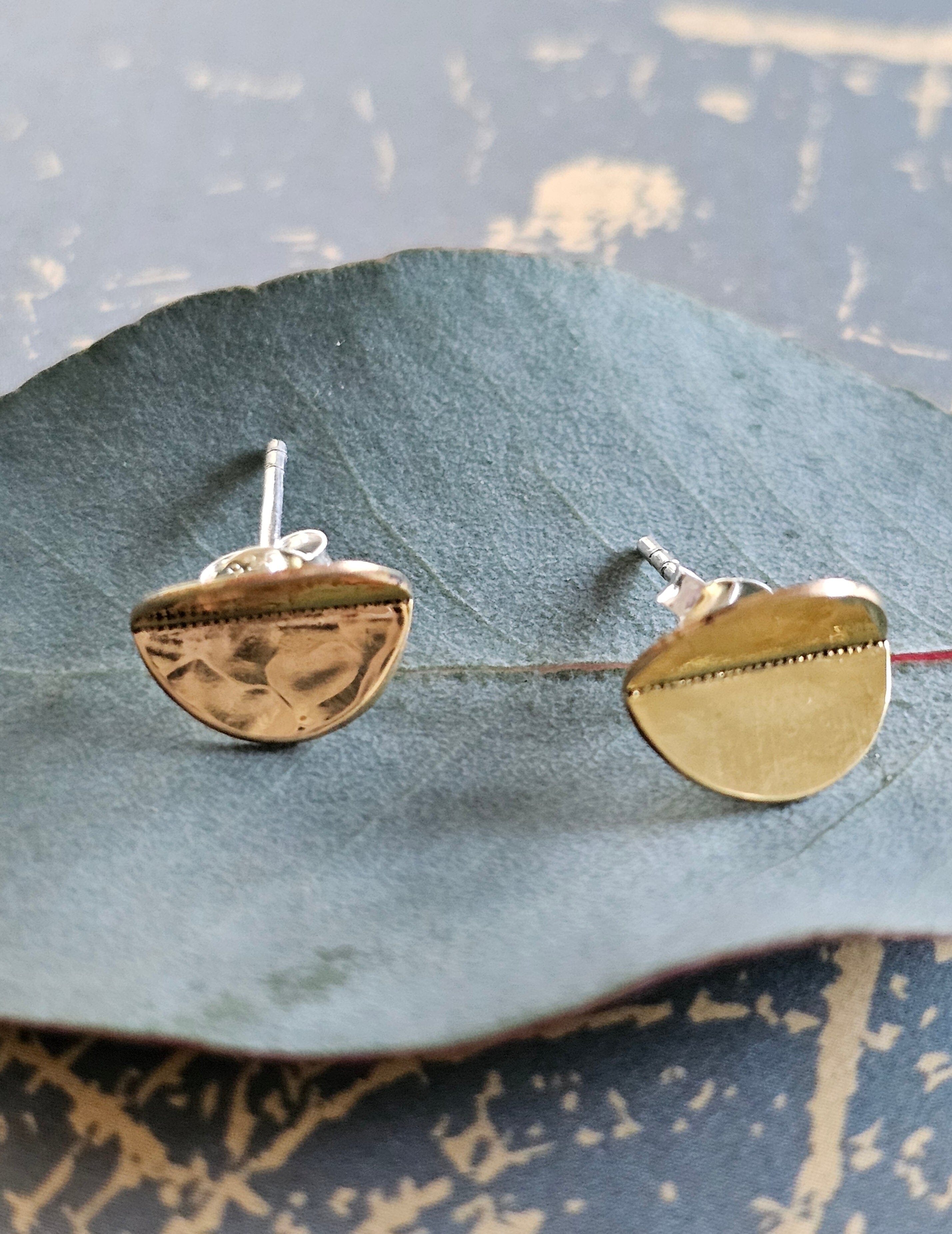 Moon Studs - Rare & Beautiful Earrings The rare and Beautiful Brass & Silver 